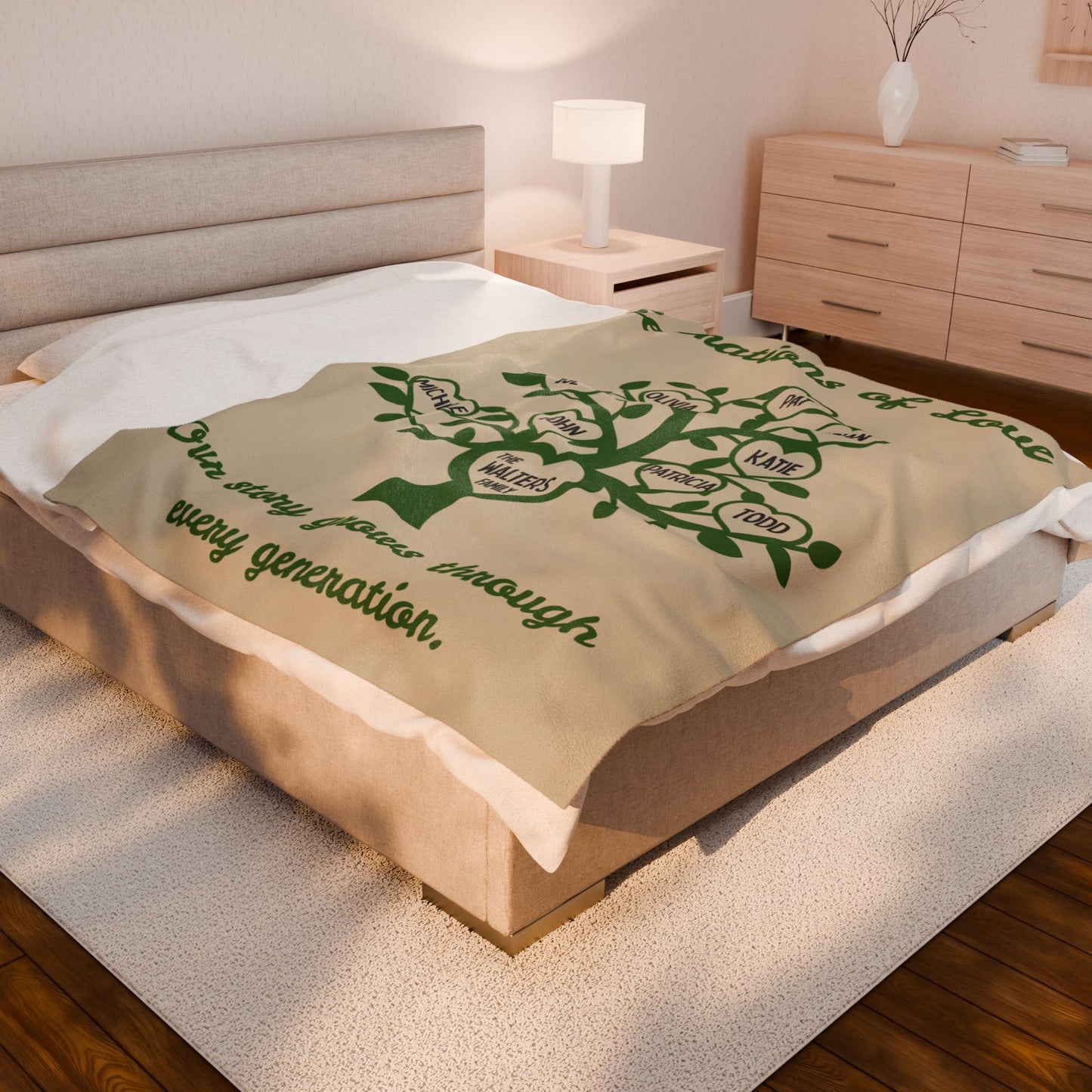 Personalized Family Tree Keepsake Blanket - Customizable Cozy Throw, Family Member Blanket, Genealogy Gift, Family, Velveteen Plush Blanket