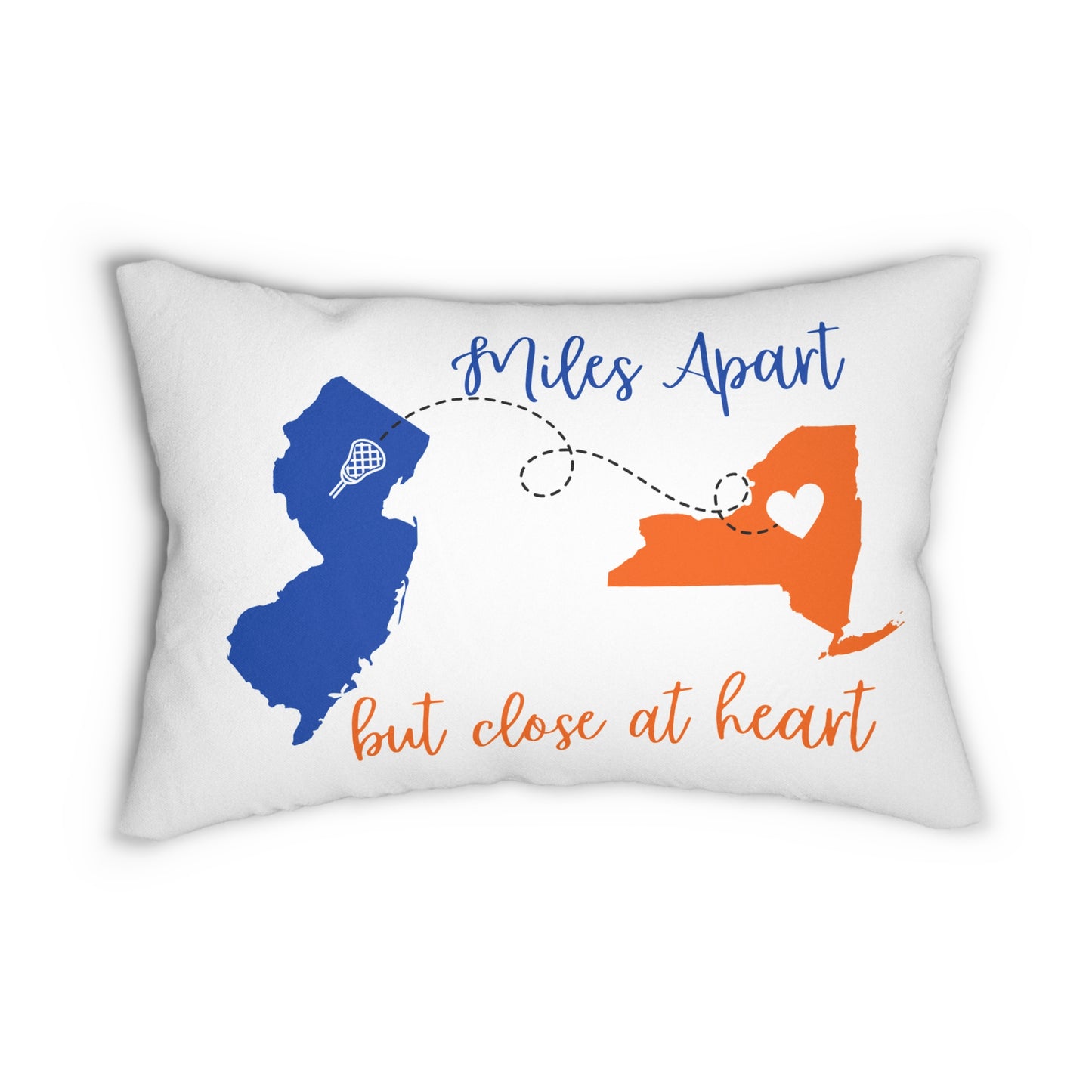 New York & New Jersey Lumbar Pillow | Miles Apart But Close at Heart | Home Decor, Gift for Graduates, Sports Fans, Long-Distance