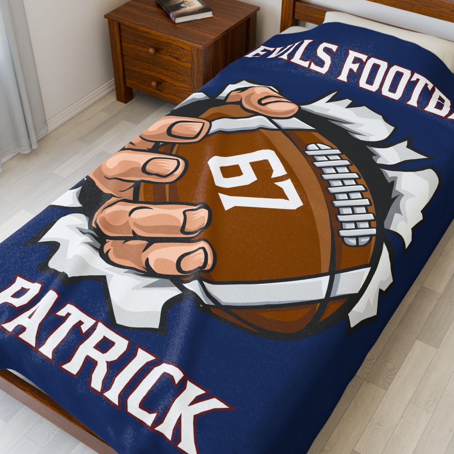 Personalized Football Velveteen Plush Blanket, Custom FootballThrow, Cozy Gift for Football Fans, Team Spirit Decor, Senior Gift