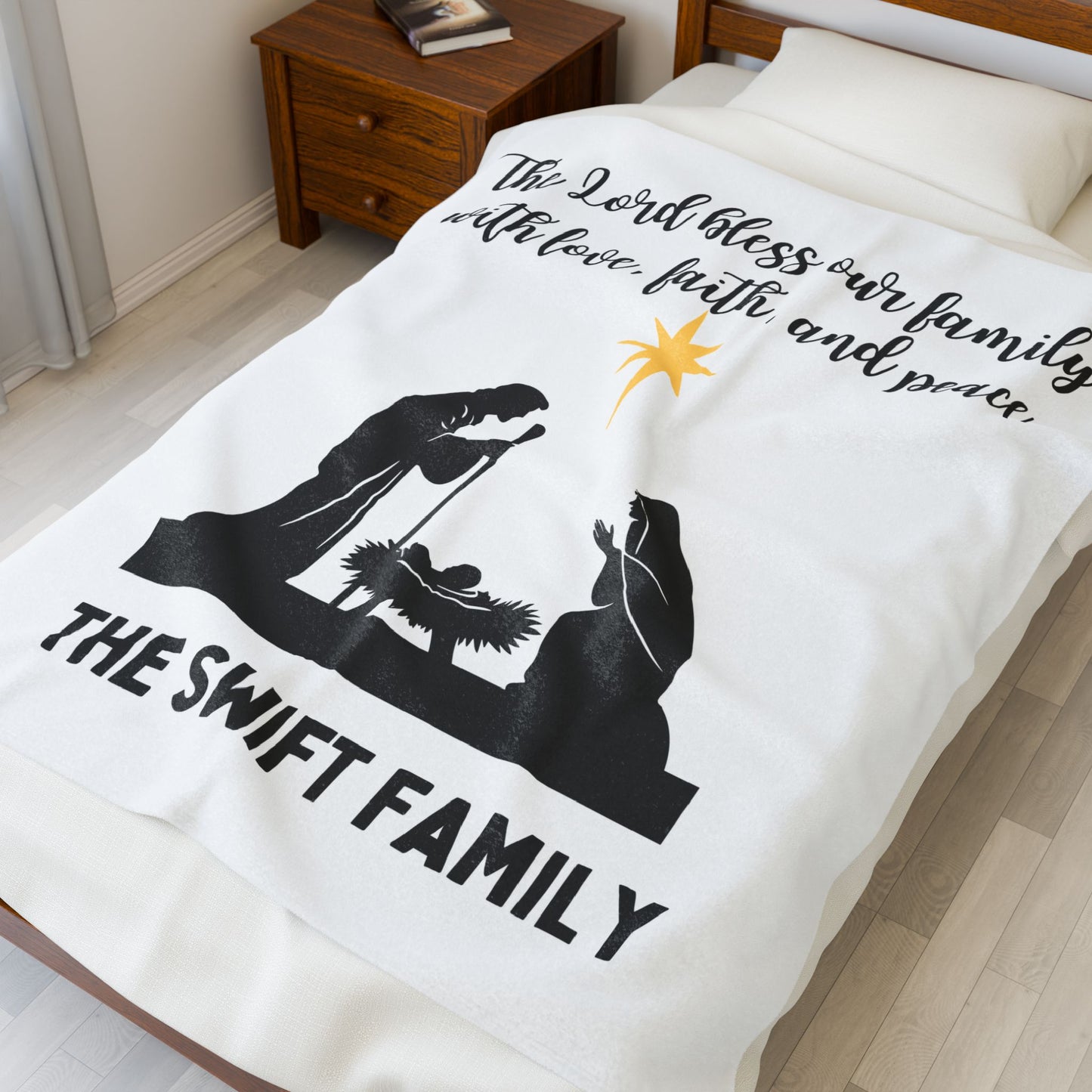 Religious Personalized Velveteen Plush Blanket with Holy Family Prayer - Family Name Personalized