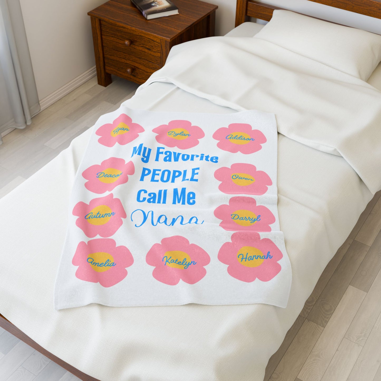Personalized Grandchildren Velveteen Plush Blanket, Gift for Grandma, Custom Family Names, Cozy Throw Blanket, Mother's Day Present, Warm