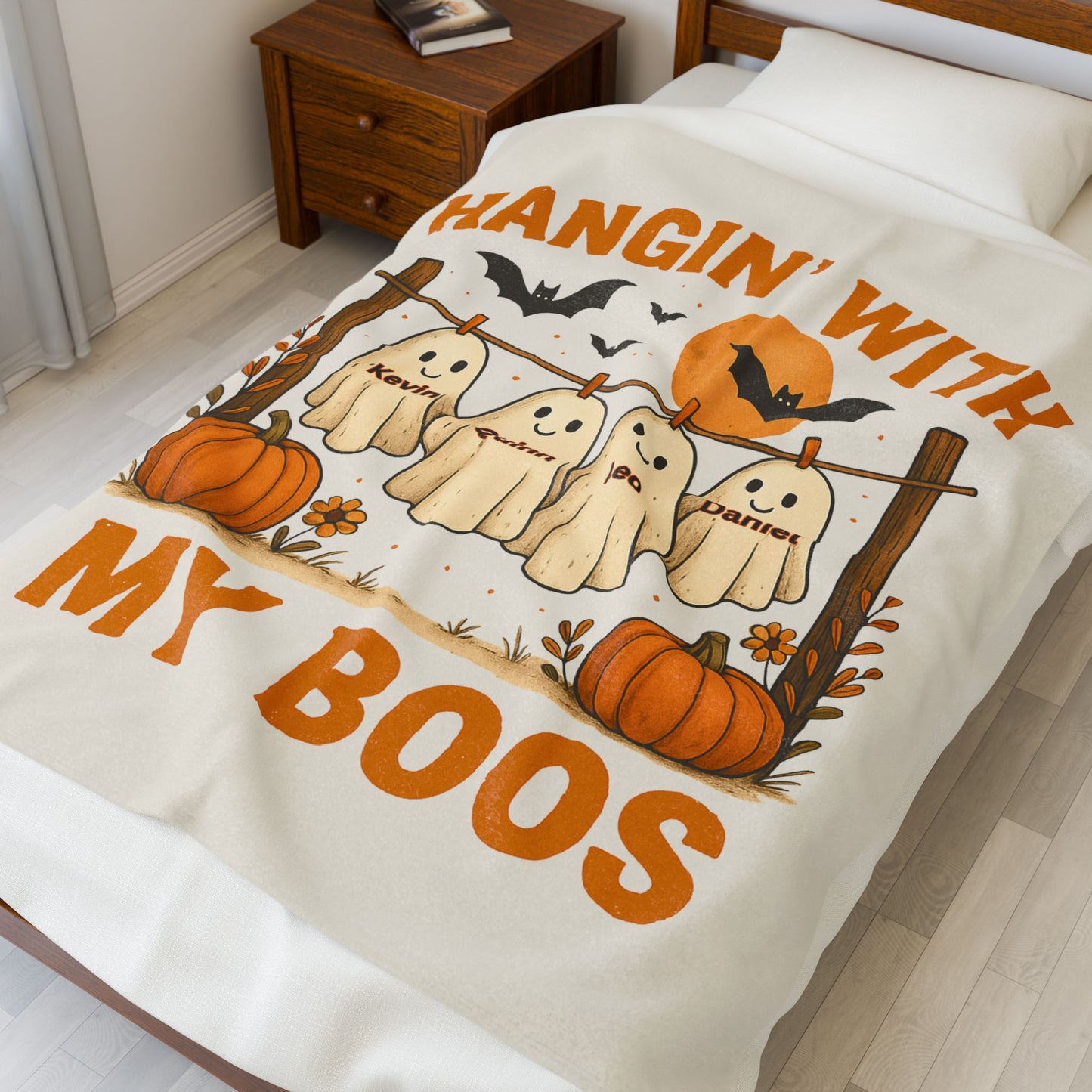 Halloween Plush Blanket, Halloween Ghosts Personalized Kids Blanket, Hanging with my Boos, Custom Children's Names Blanket, Ghost Family