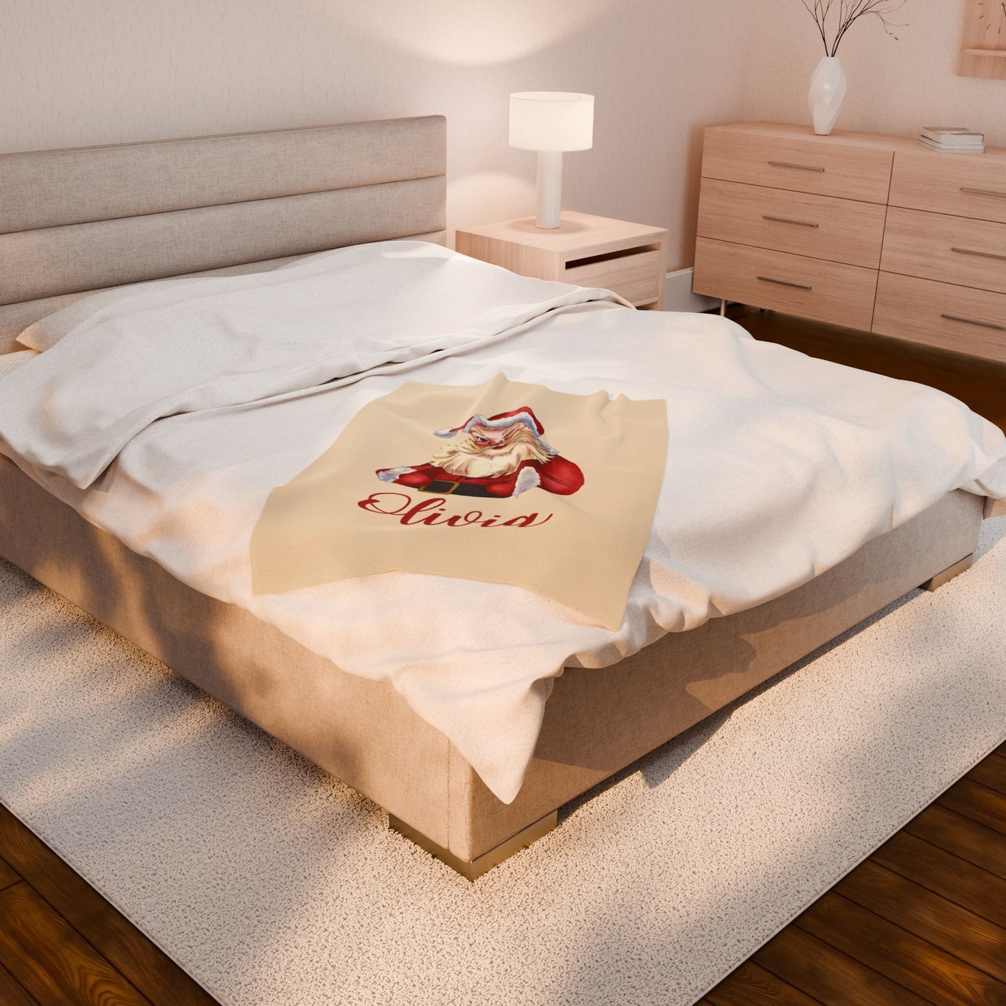 Santa Velveteen Plush Blanket with Personalized Name - Christmas Gift, Holiday Blanket, Custom Holiday Throw, Festive Santa Claus Blanket,