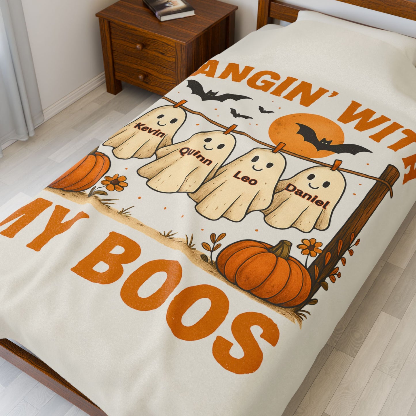 Halloween Plush Blanket, Halloween Ghosts Personalized Kids Blanket, Hanging with my Boos, Custom Children's Names Blanket, Ghost Family