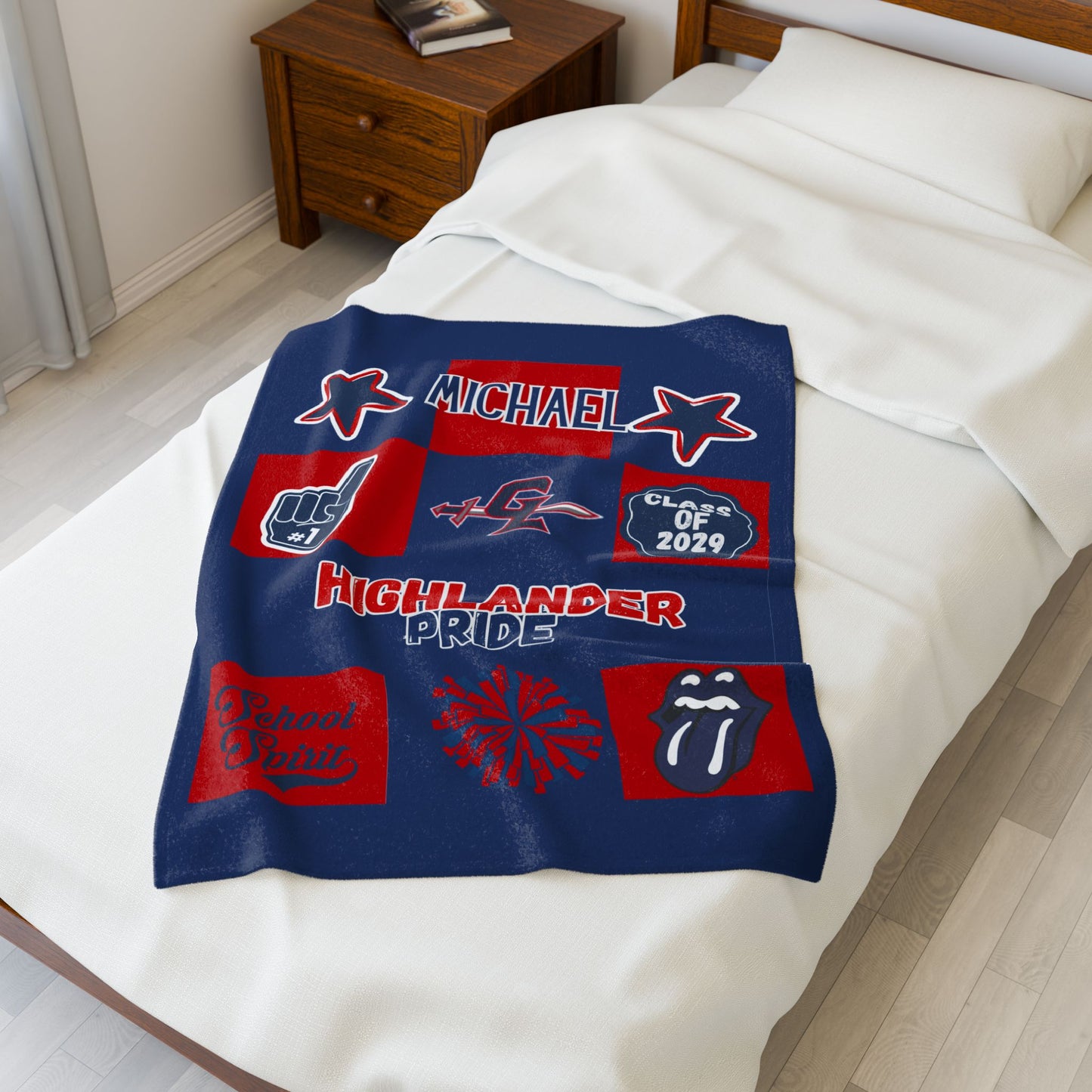 Personalized High School Spirit Blanket, Custom Name Cozy Throw for Teens, Varsity Sports Club Fleece Bedding, Graduation Gift, Team Colors
