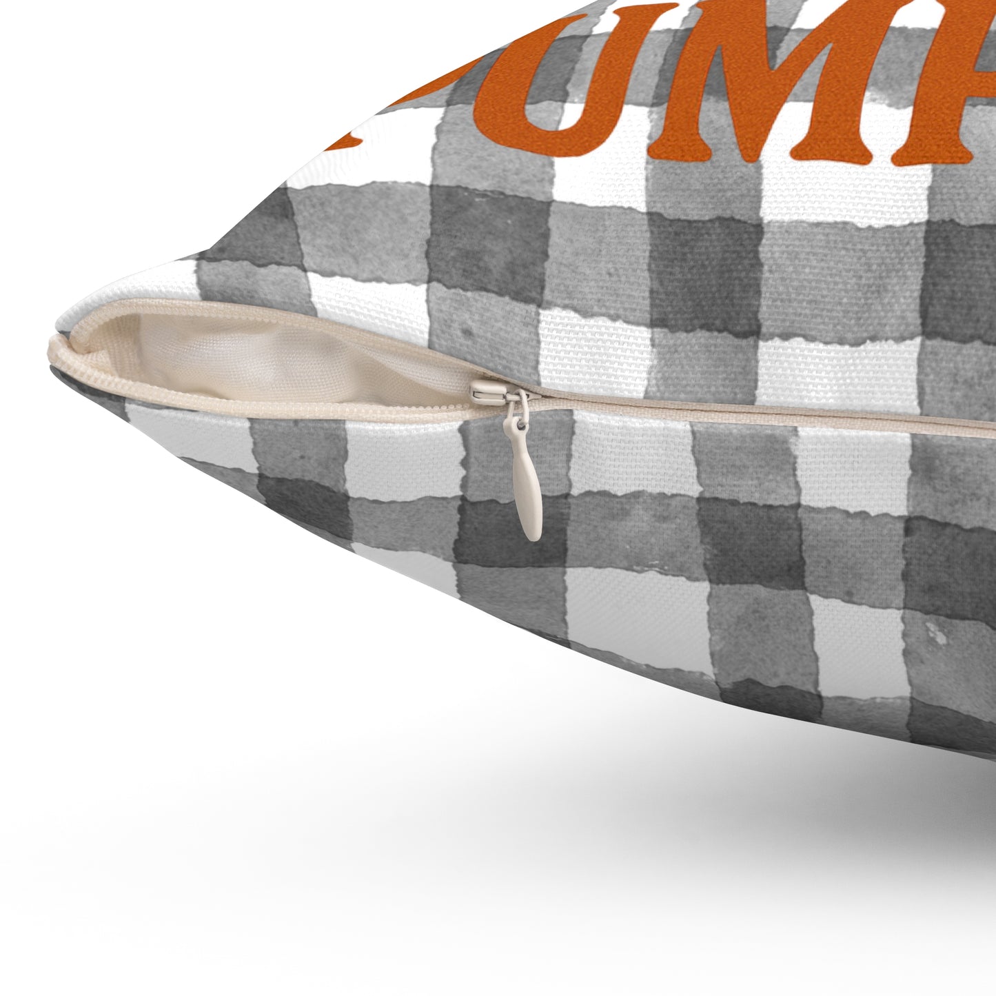 Farm Fresh Pumpkins Square Pillow, Fall Decor Pillow, Grey Plaid Pillow, Autumn Harvest Pillow, Halloween Pillow, Thanksgiving Pillow
