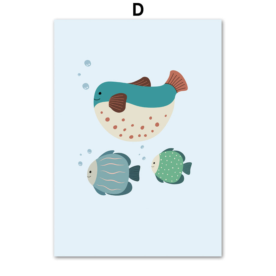 Cartoon Alphanumeric Table Octopus Jellyfish Wall Art Canvas Painting