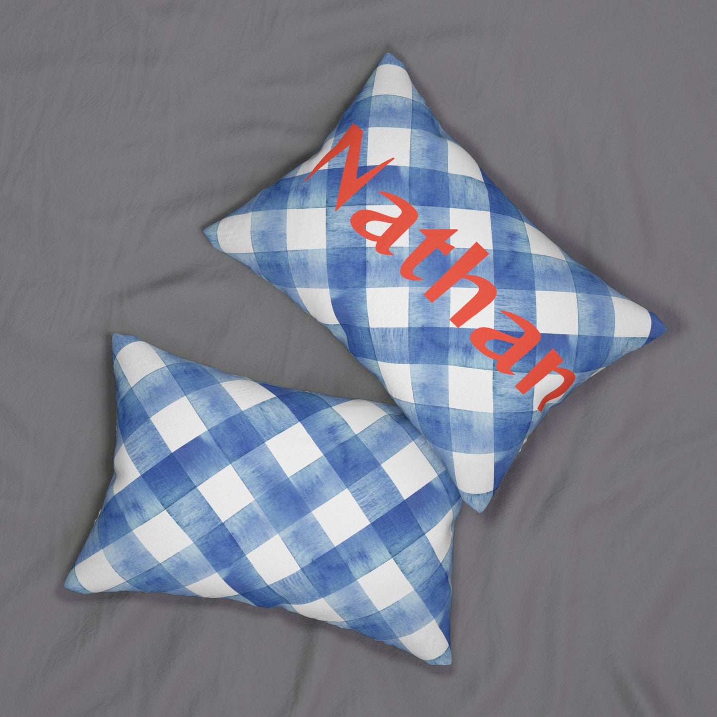 Personalized Blue Plaid Lumbar Pillow for Boys