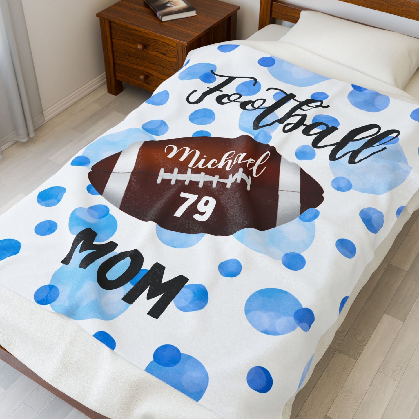 Plush Blanket, Trendy Football Mom Personalized Sports Team Fan Gift, Cozy Throw, Custom Name Soft Fleece Bedding, Stadium Mom Present,