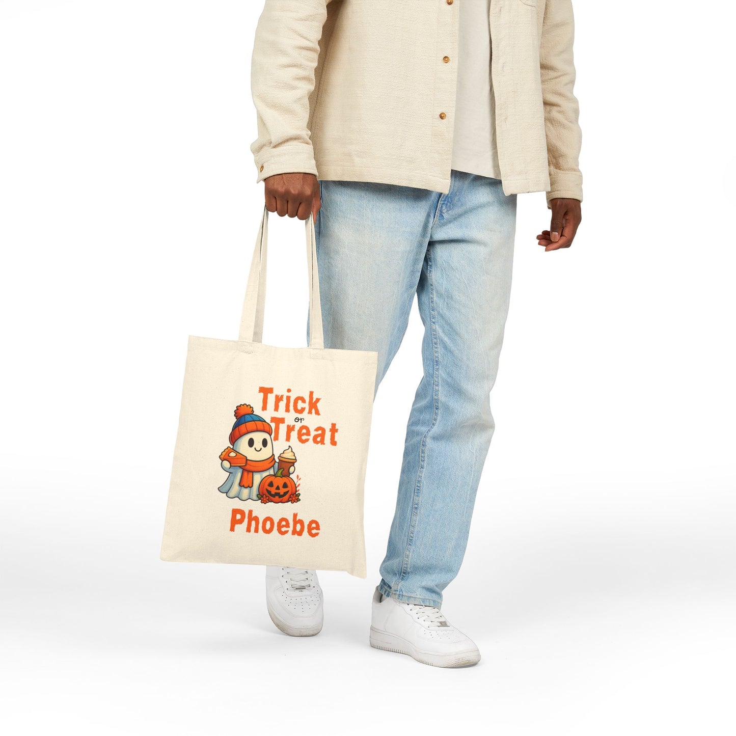 Halloween Tote Bag, Personalized Trick or Treat Bag, Festive Cotton Canvas Tote, Adorable Ghosts and Pumpkins, Fall Decor Bag, Halloween