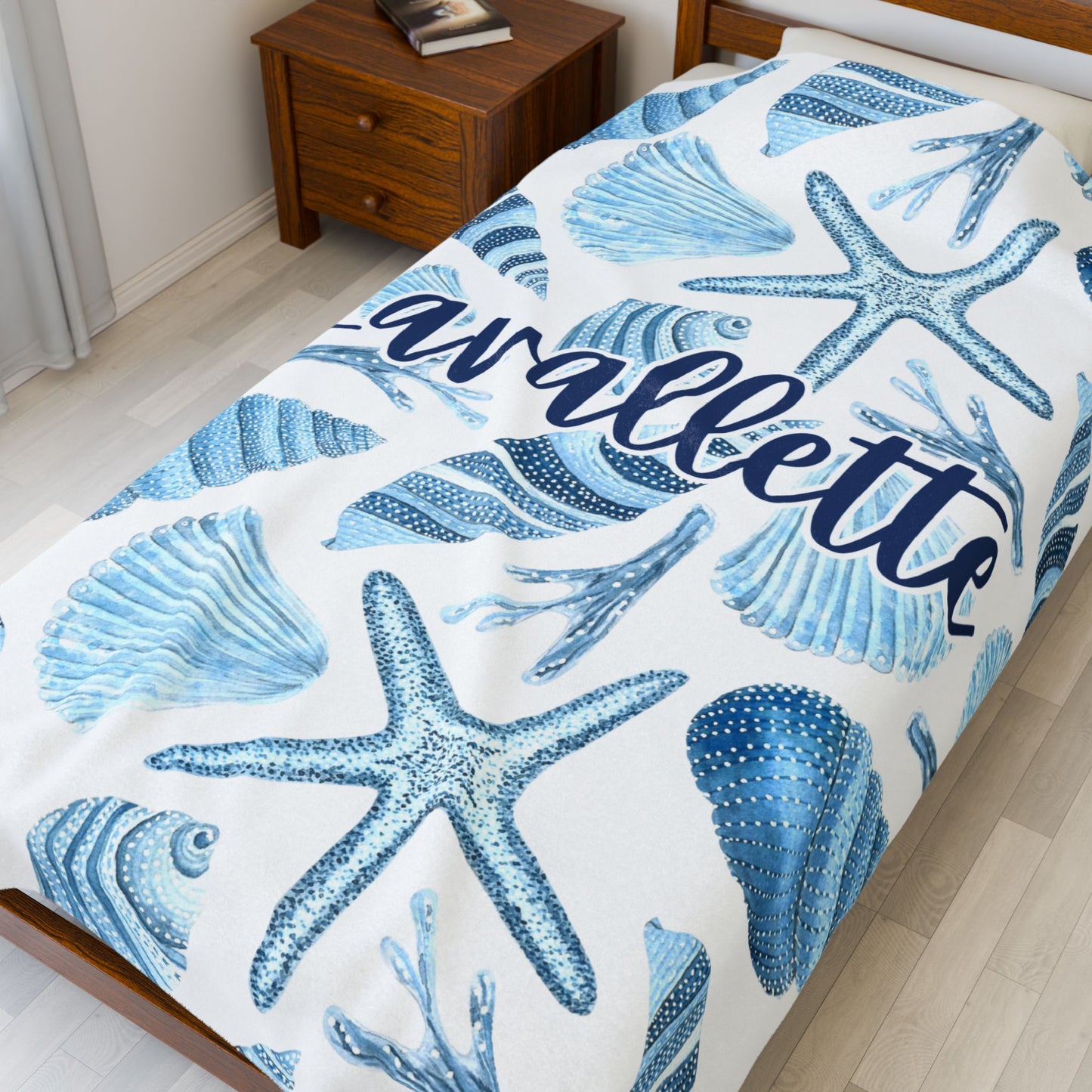 Velveteen Plush Blanket - Customized Beach Town Blanket, America Beach Blanket, Coastal Custom Blanket, Personalized Ocean Blanket, USA