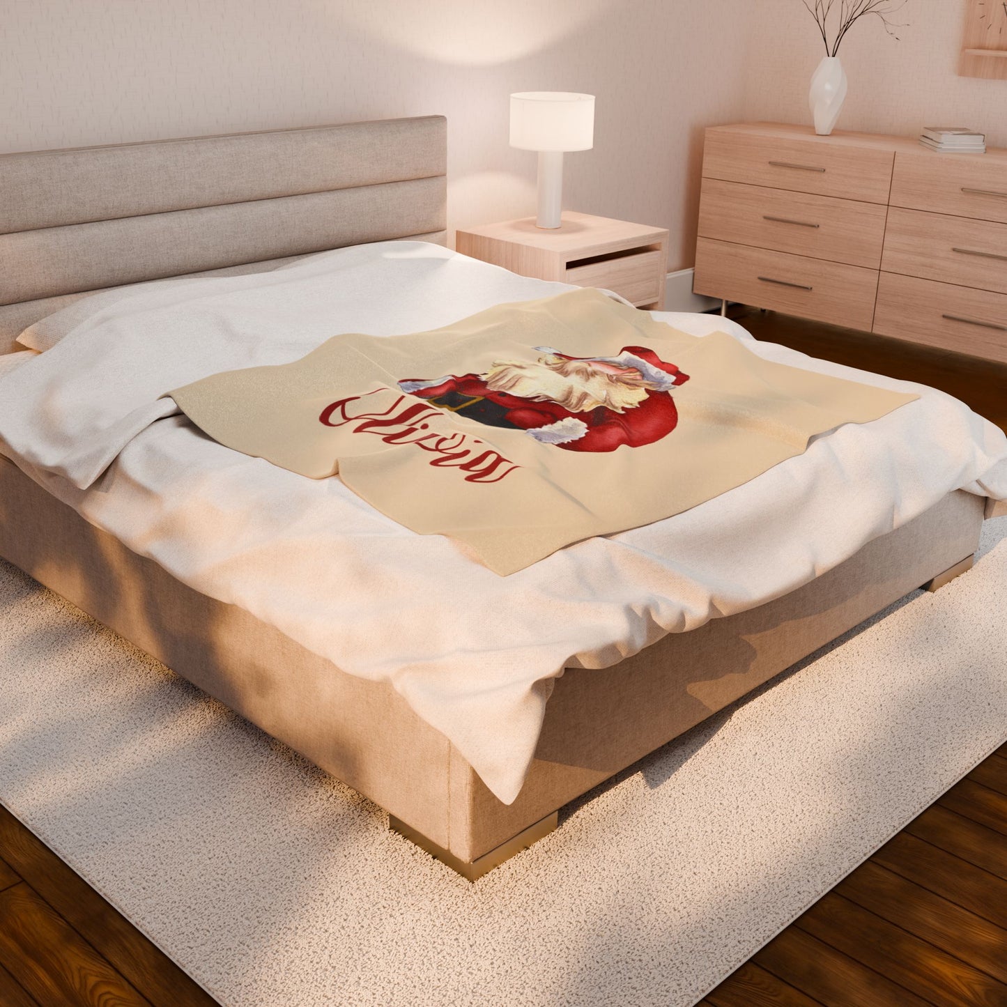 Santa Velveteen Plush Blanket with Personalized Name - Christmas Gift, Holiday Blanket, Custom Holiday Throw, Festive Santa Claus Blanket,