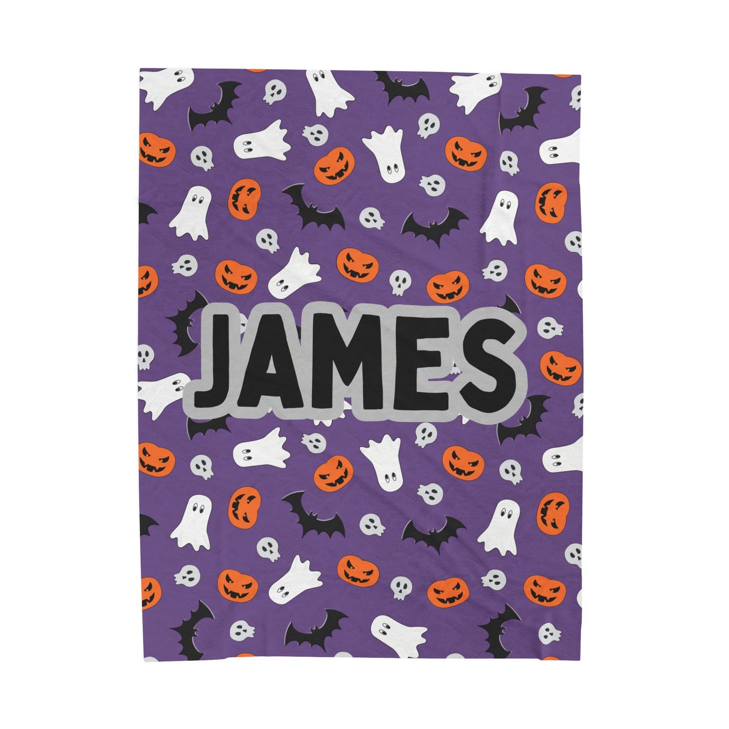 Plush Halloween Blanket, Personalized Name Ghosts and Pumpkins, Purple, Boy, Halloween Decor, Halloween Gift, Halloween Bedding, Halloween