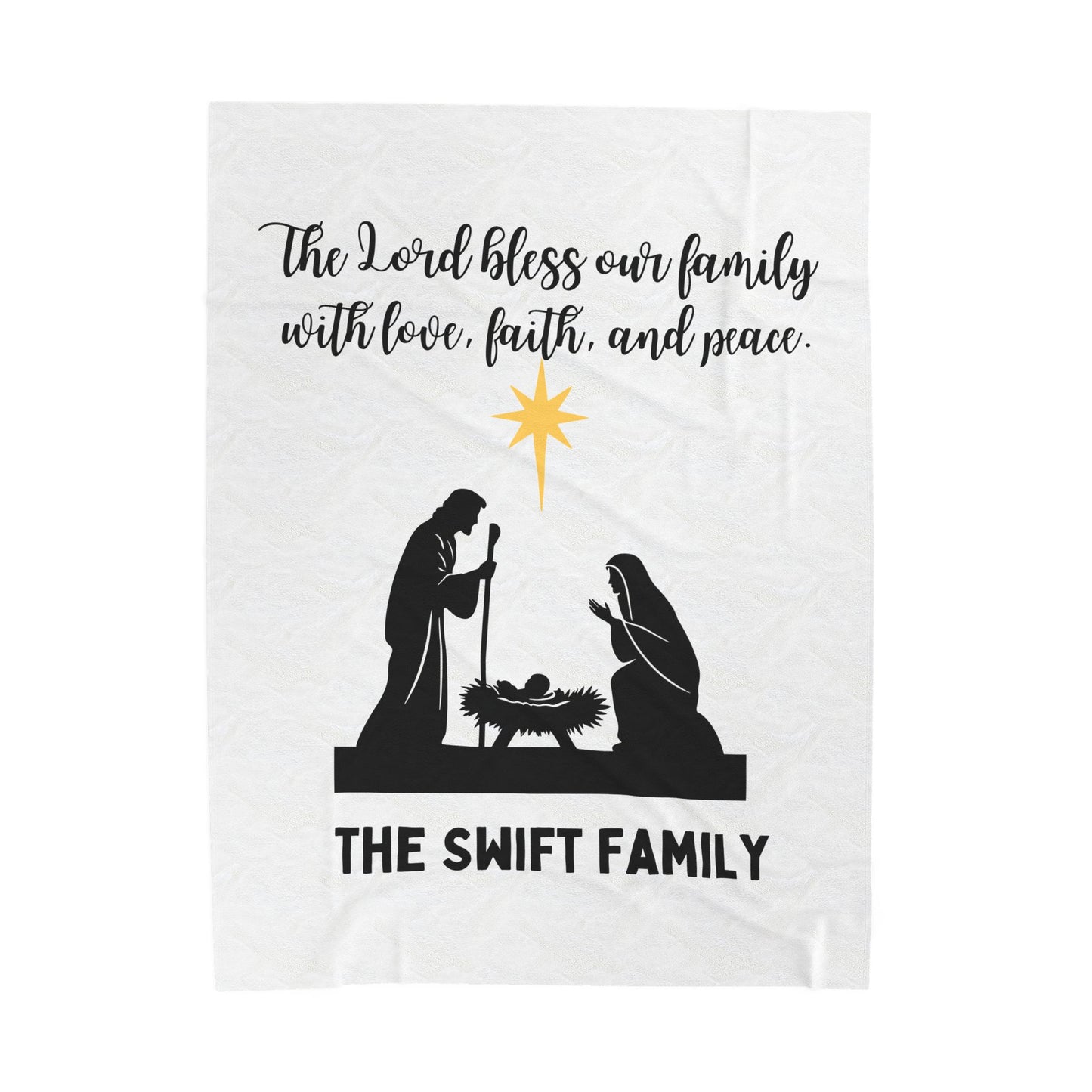 Religious Personalized Velveteen Plush Blanket with Holy Family Prayer - Family Name Personalized