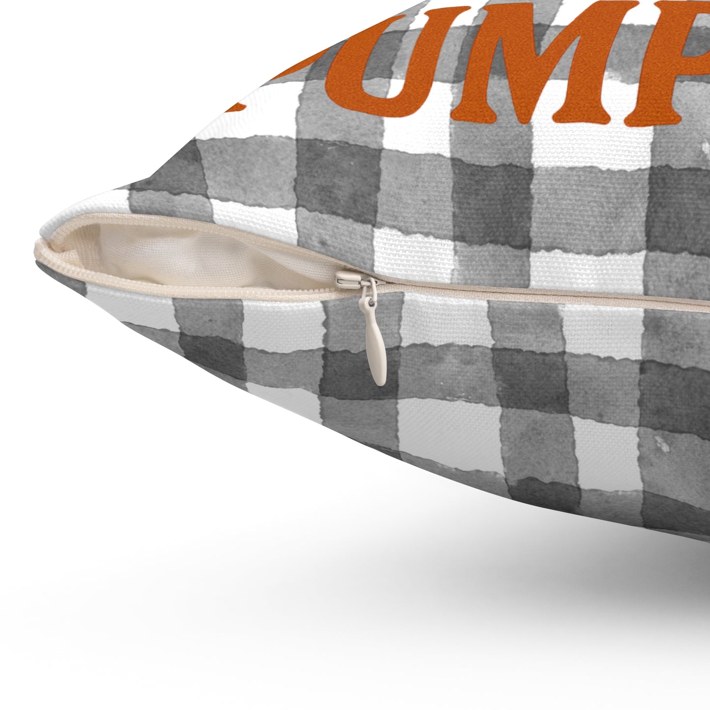 Farm Fresh Pumpkins Square Pillow, Fall Decor Pillow, Grey Plaid Pillow, Autumn Harvest Pillow, Halloween Pillow, Thanksgiving Pillow