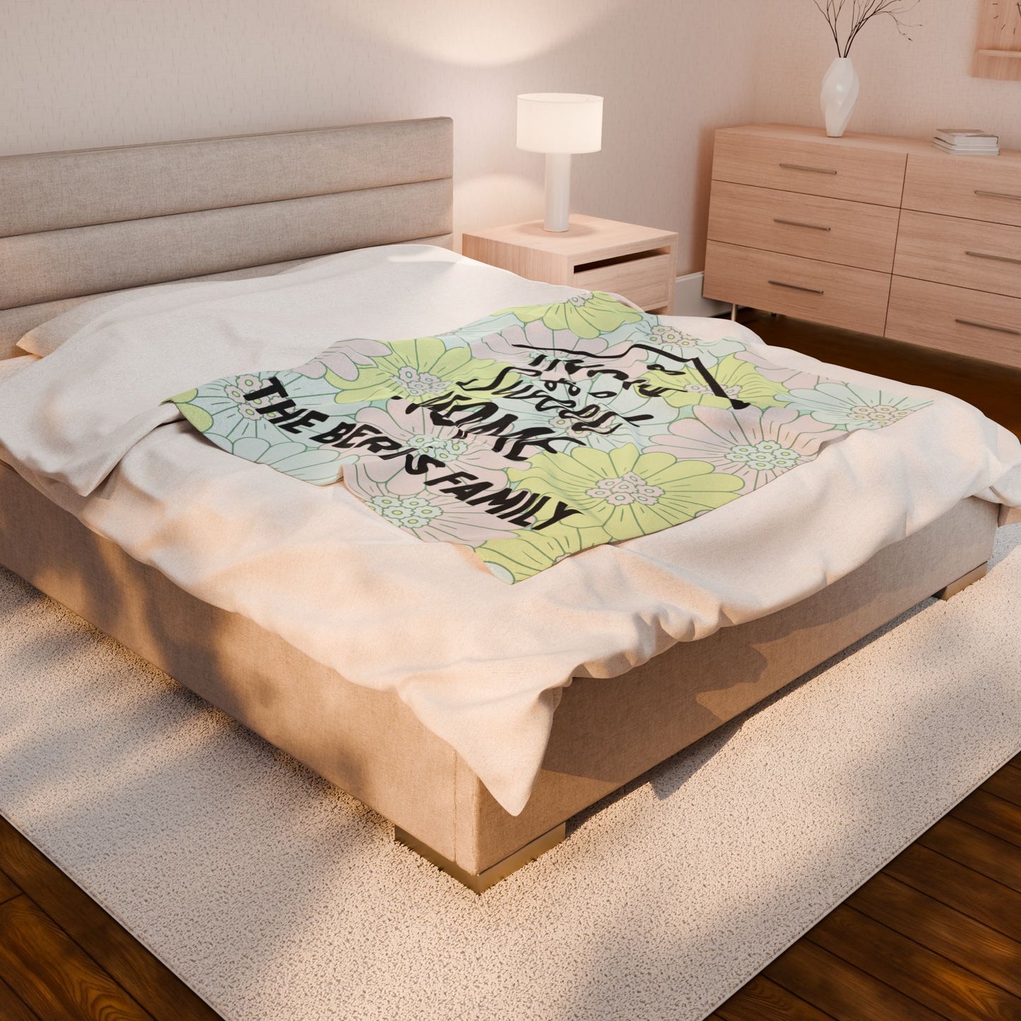 Home Sweet Home Floral Personalized Family Name, Housewarming Gift, Decor, New Home, Cozy Blanket Velveteen Plush Blanket