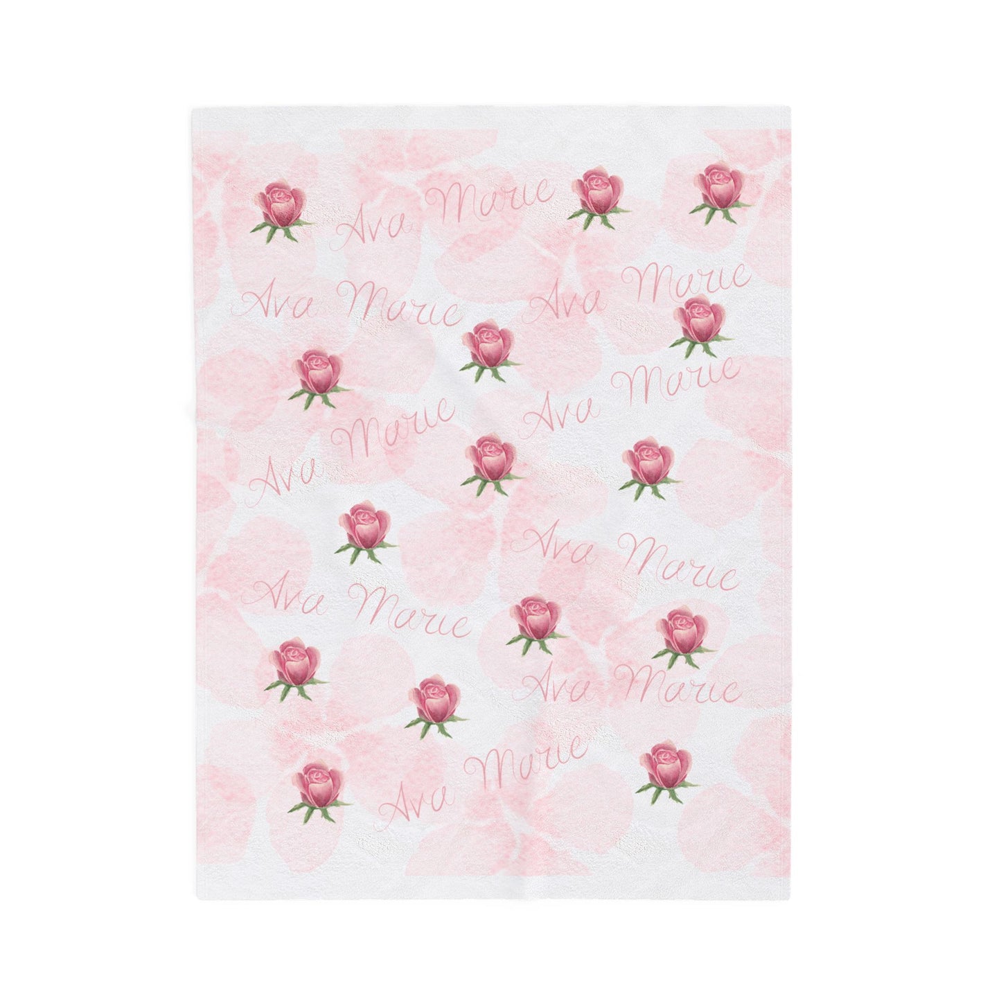 Personalized Velveteen Plush Blanket with Pink Roses - Gift for newborn, nursery decor