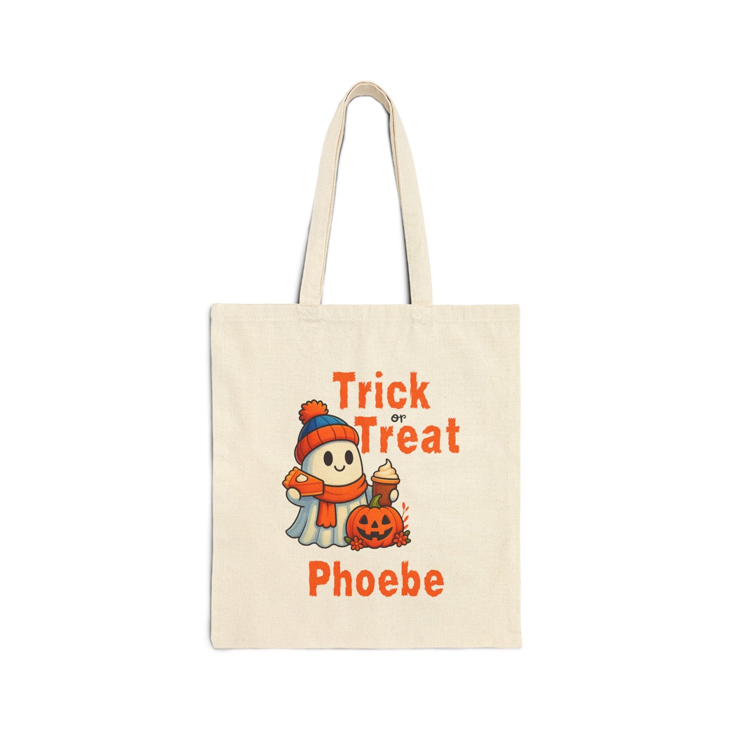Halloween Tote Bag, Personalized Trick or Treat Bag, Festive Cotton Canvas Tote, Adorable Ghosts and Pumpkins, Fall Decor Bag, Halloween