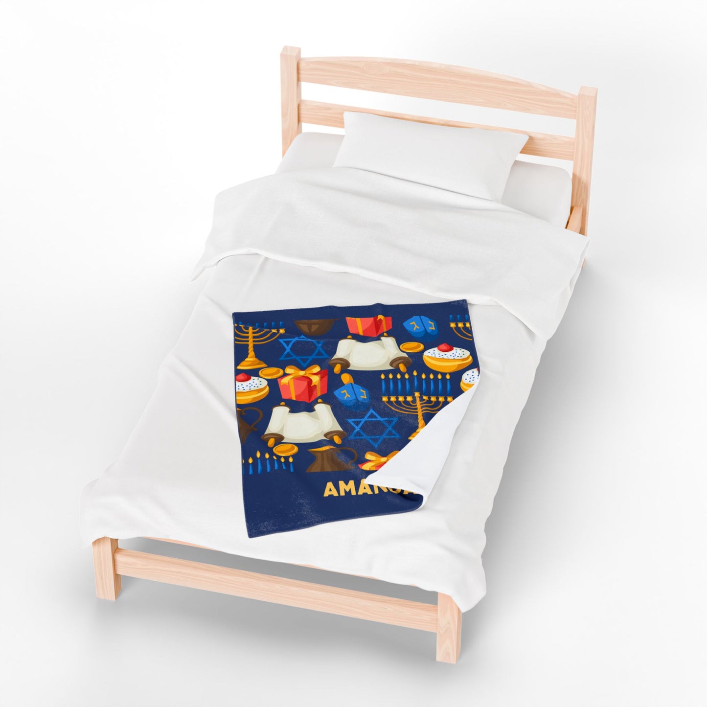 Personalized Hannukah Velveteen Plush Blanket - Hannukah Menorah Dreidel Star of David Personalized
