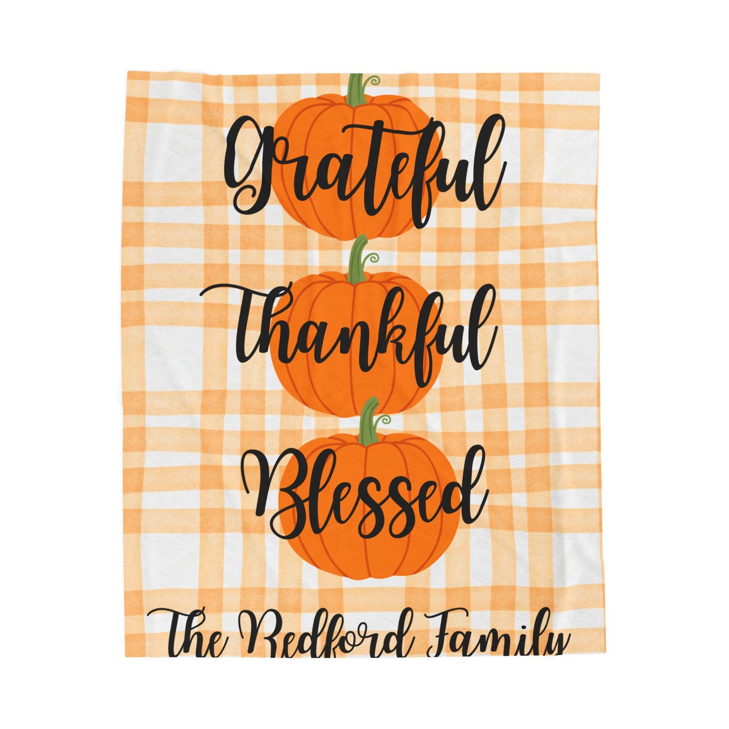 Plaid Personalized Fall Plush Blanket, Family Pumpkins Thanksgiving, Personalized Cozy Throw, Autumn Decor, Gift for hostess, Custom Name