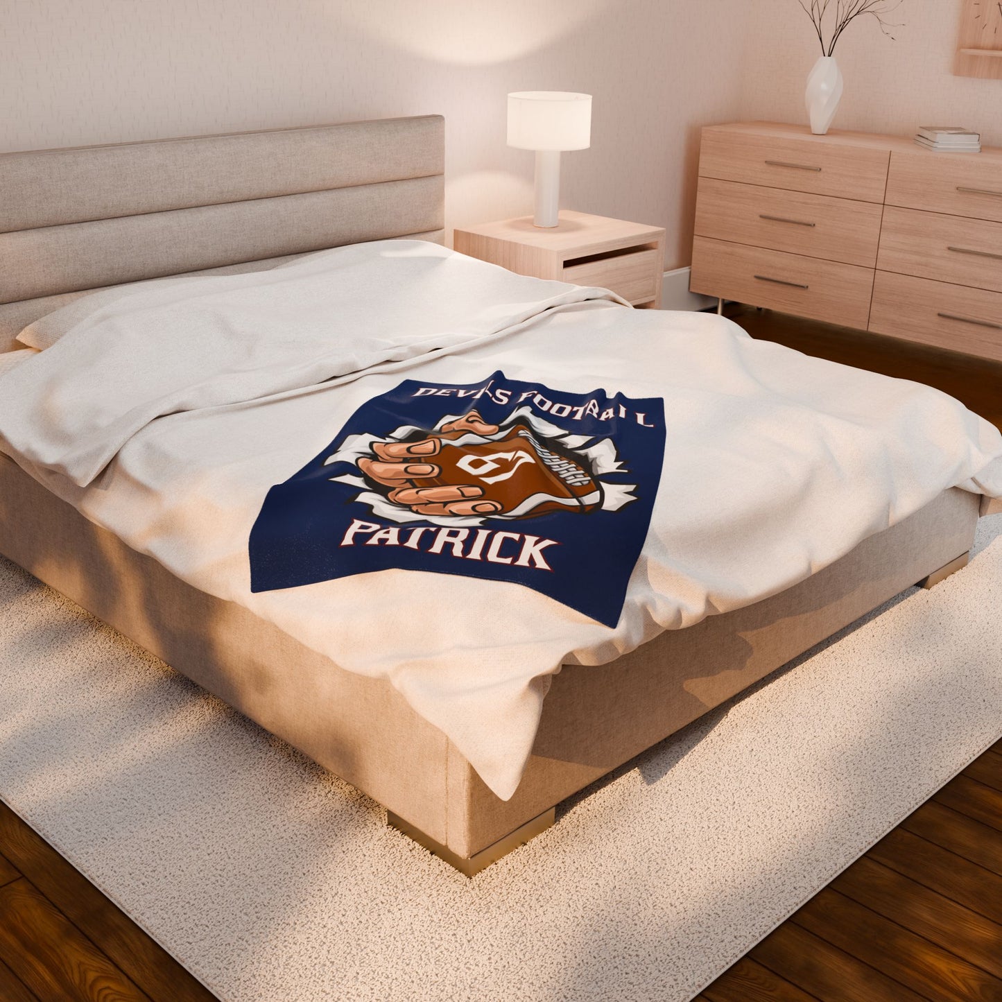 Personalized Football Velveteen Plush Blanket, Custom FootballThrow, Cozy Gift for Football Fans, Team Spirit Decor, Senior Gift