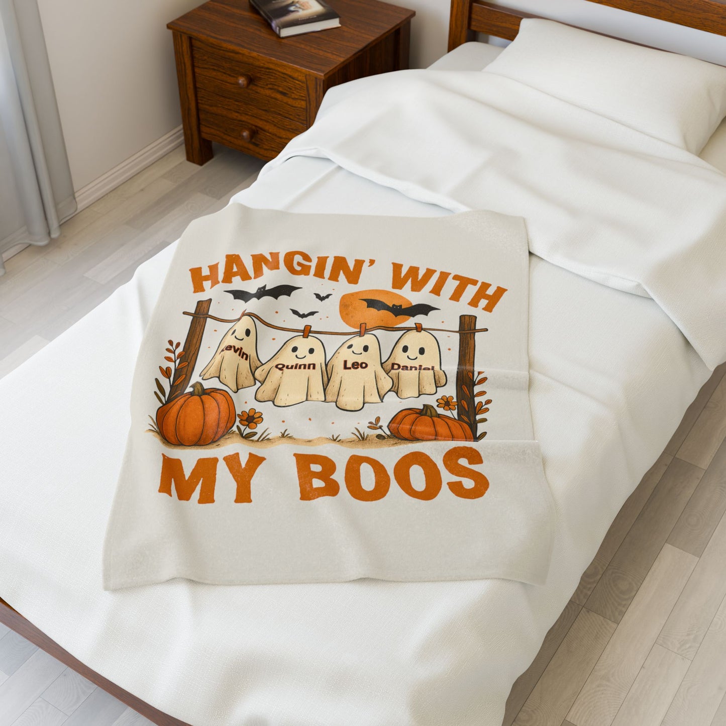 Halloween Plush Blanket, Halloween Ghosts Personalized Kids Blanket, Hanging with my Boos, Custom Children's Names Blanket, Ghost Family