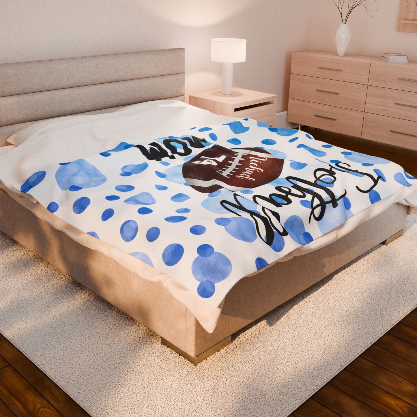 Plush Blanket, Personalized Football Mom Gift, Cozy Mom Blanket, Customizable Throw, ultimae fan, Sports Fan Bedding
