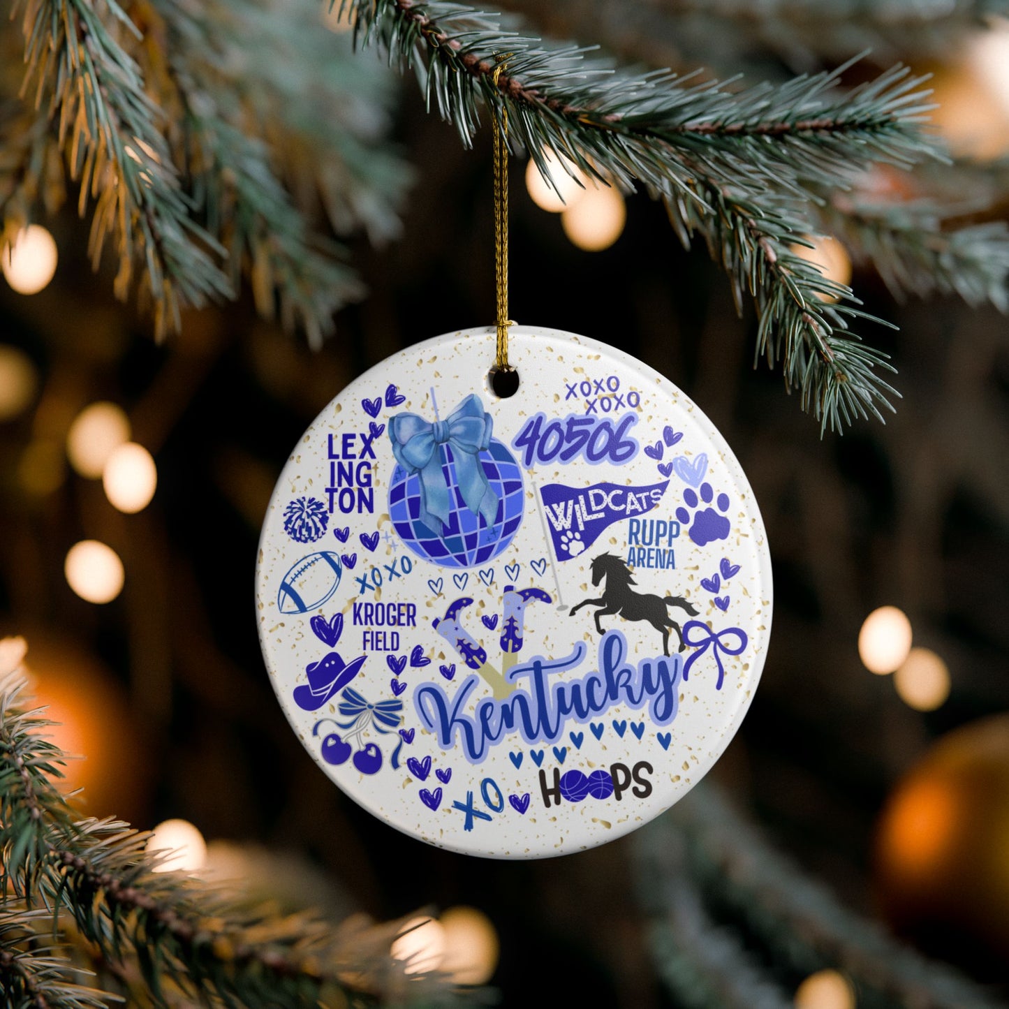 Ceramic Ornament, Spirit Kentucky Fan Christmas Tree Decoration, Holiday Gift, Stocking Stuffer, Wildcat Home Decor