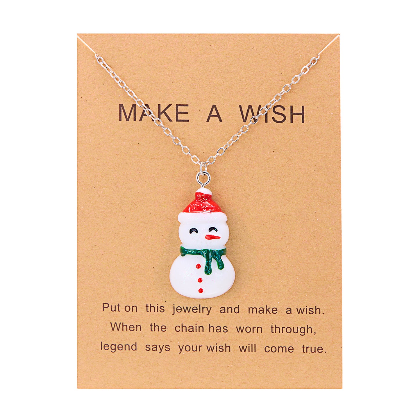 Cute Cartoon Resin Necklace – Snowman & Santa Claus Pendant with O-Shaped Chain for Women