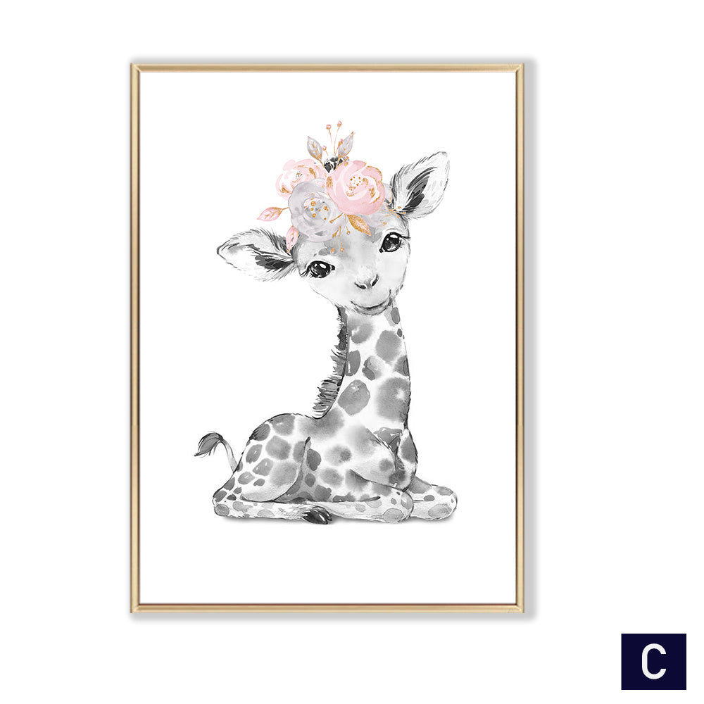 Giraffe Lion Poster Wall Art Canvas Painting