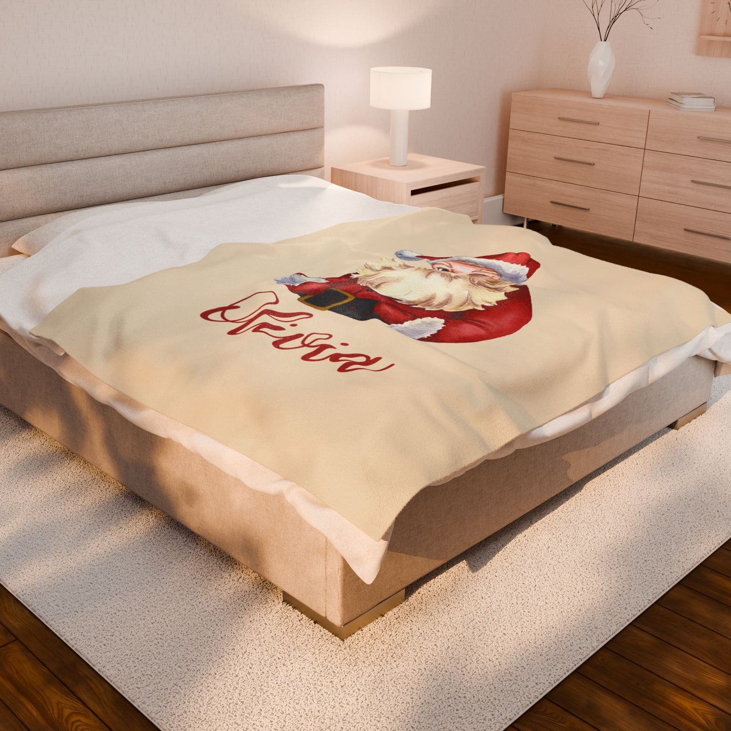 Santa Velveteen Plush Blanket with Personalized Name - Christmas Gift, Holiday Blanket, Custom Holiday Throw, Festive Santa Claus Blanket,