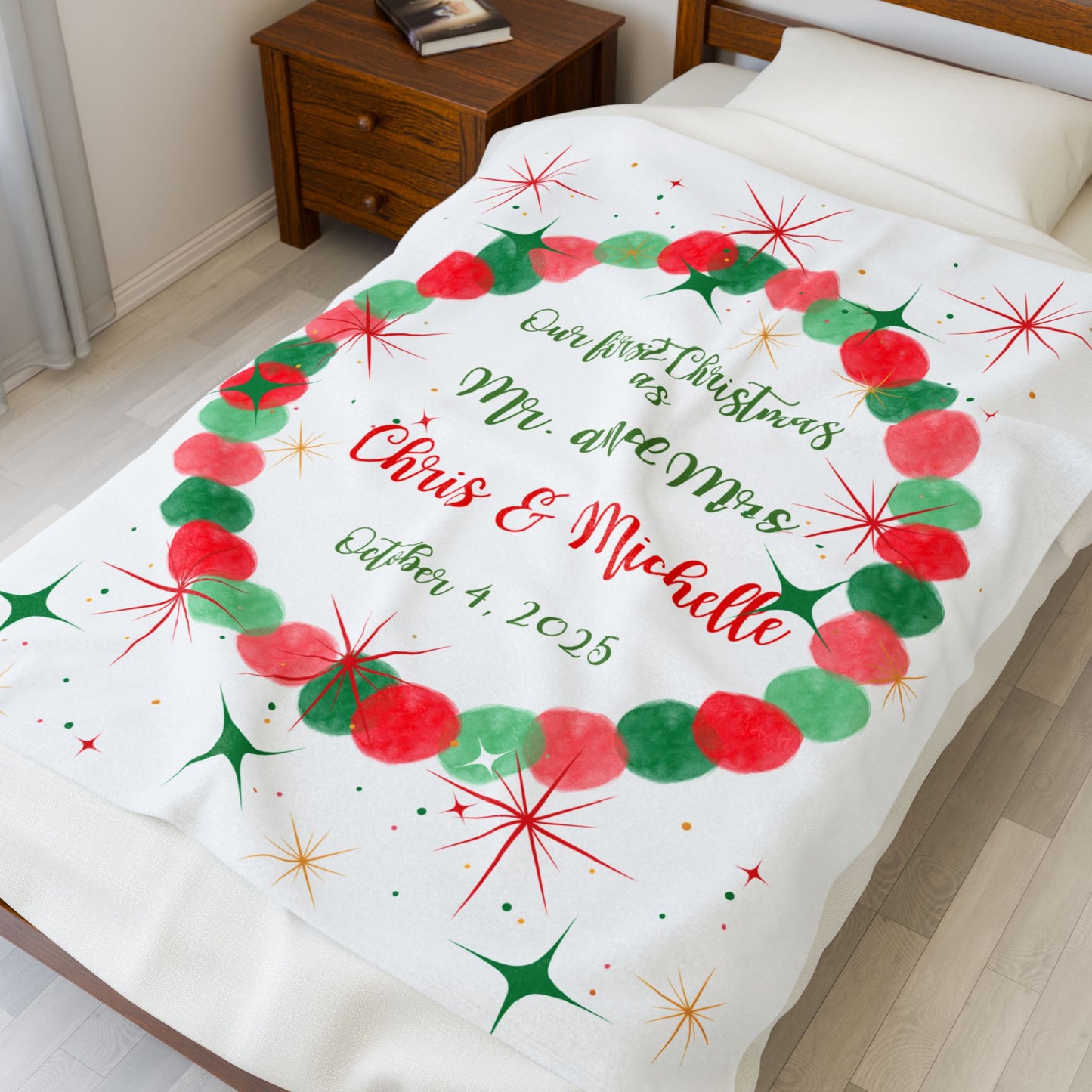 Personalized MR and MRS Velveteen Plush Blanket, First Christmas Gift, Wedding Date, Custom Name Throw, Cozy Anniversary Present, Warm