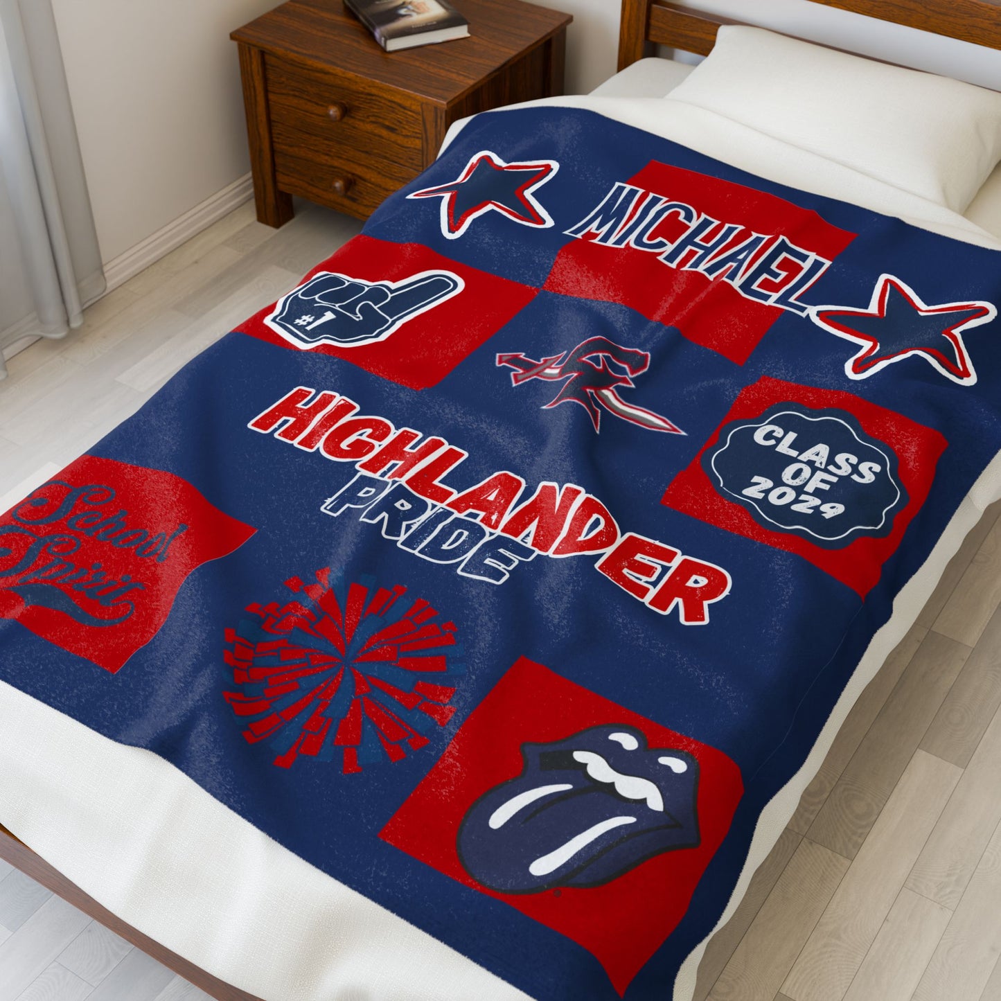 Personalized High School Spirit Blanket, Custom Name Cozy Throw for Teens, Varsity Sports Club Fleece Bedding, Graduation Gift, Team Colors