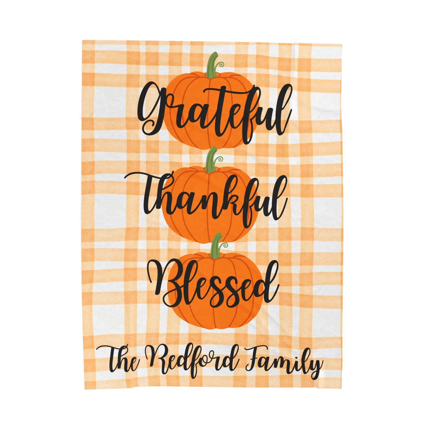 Plaid Personalized Fall Plush Blanket, Family Pumpkins Thanksgiving, Personalized Cozy Throw, Autumn Decor, Gift for hostess, Custom Name