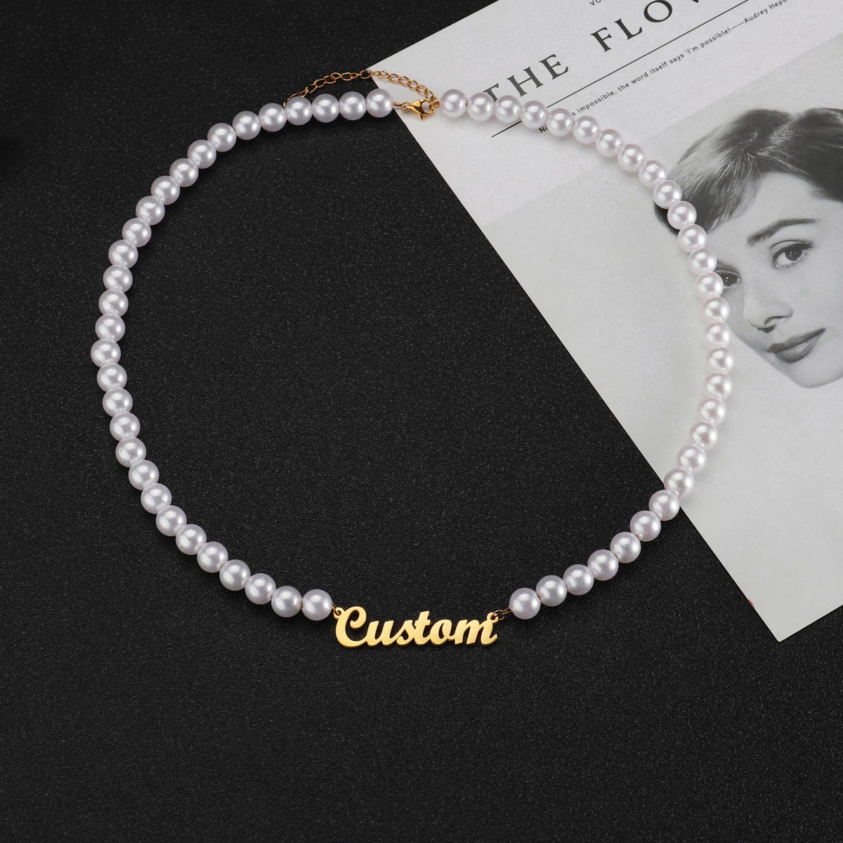 Custom Pearl Necklace with Gold Script Name | Personalized Jewelry Stainless Steel - Personalized Jewelry