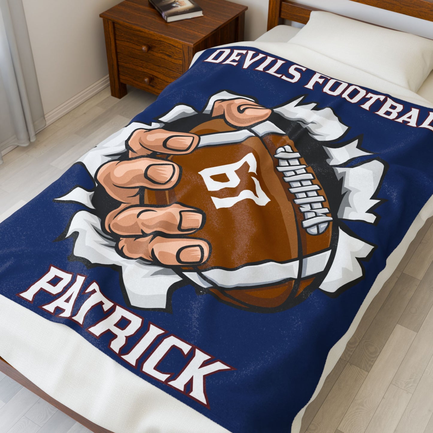 Personalized Football Velveteen Plush Blanket, Custom FootballThrow, Cozy Gift for Football Fans, Team Spirit Decor, Senior Gift