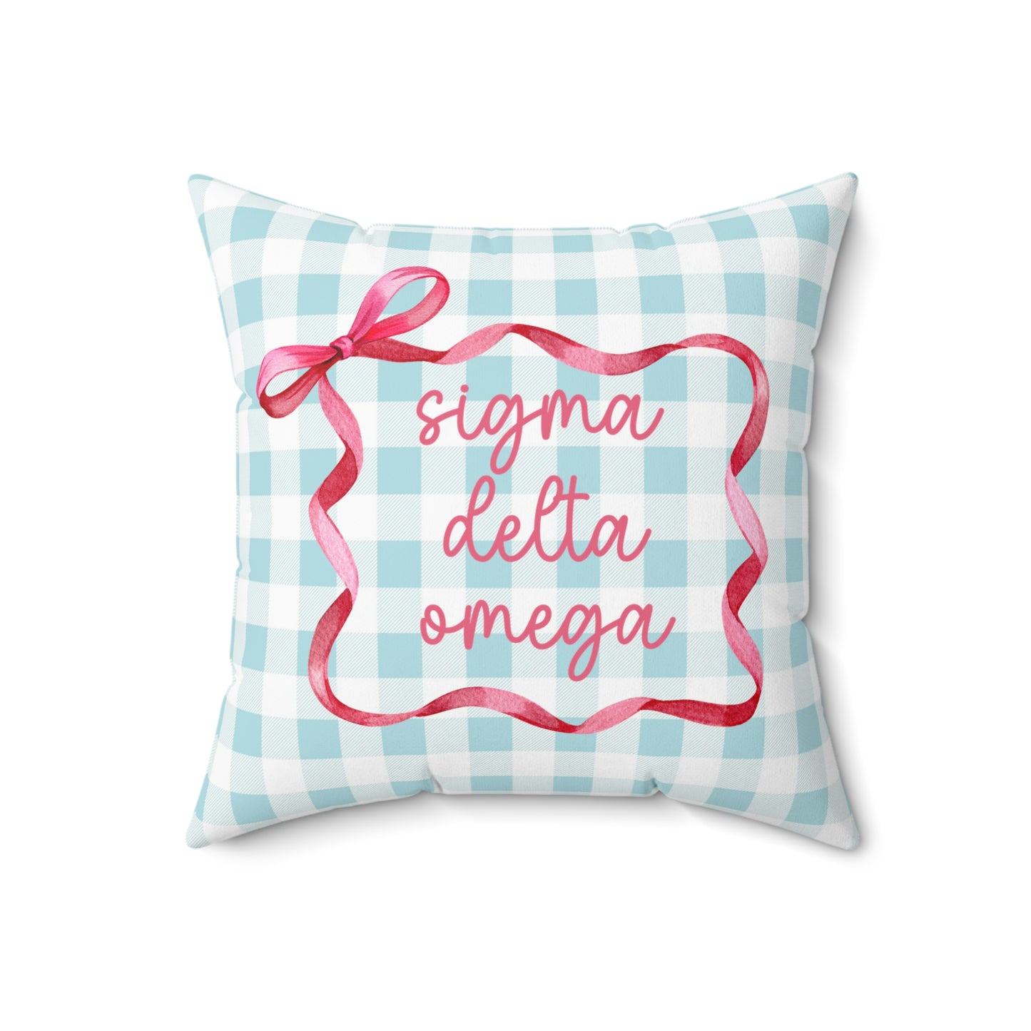 Sorority Gingham Personalized Pillow, Greek Life Gift, Pink Bow Decorative, Monogrammed Cozy Throw Pillow
