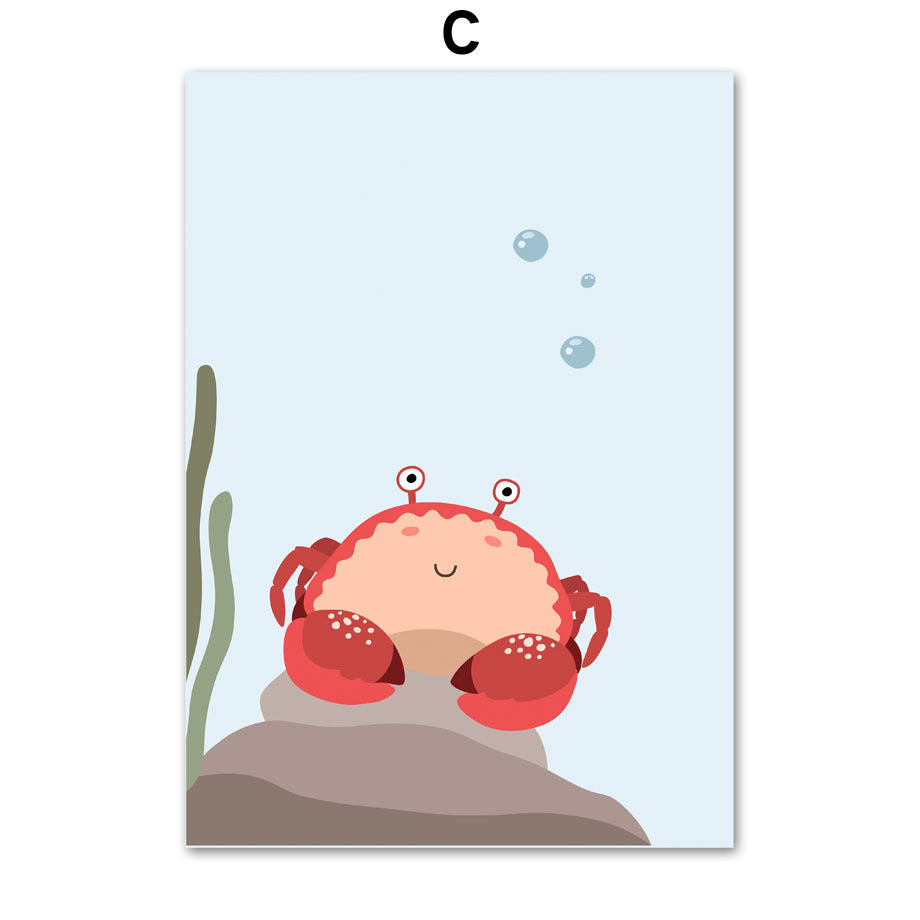 Cartoon Alphanumeric Table Octopus Jellyfish Wall Art Canvas Painting