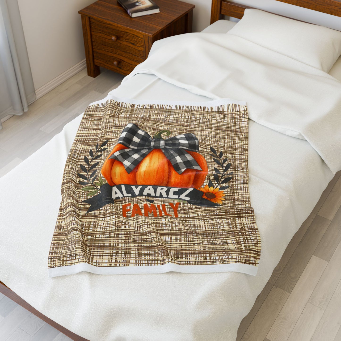 Pumpkin Plush Blanket, Personalized Fall Pumpkin Decor, Cozy Family Name Throw, Autumn Home Blanket, Thanksgiving Gift, Halloween Decor,