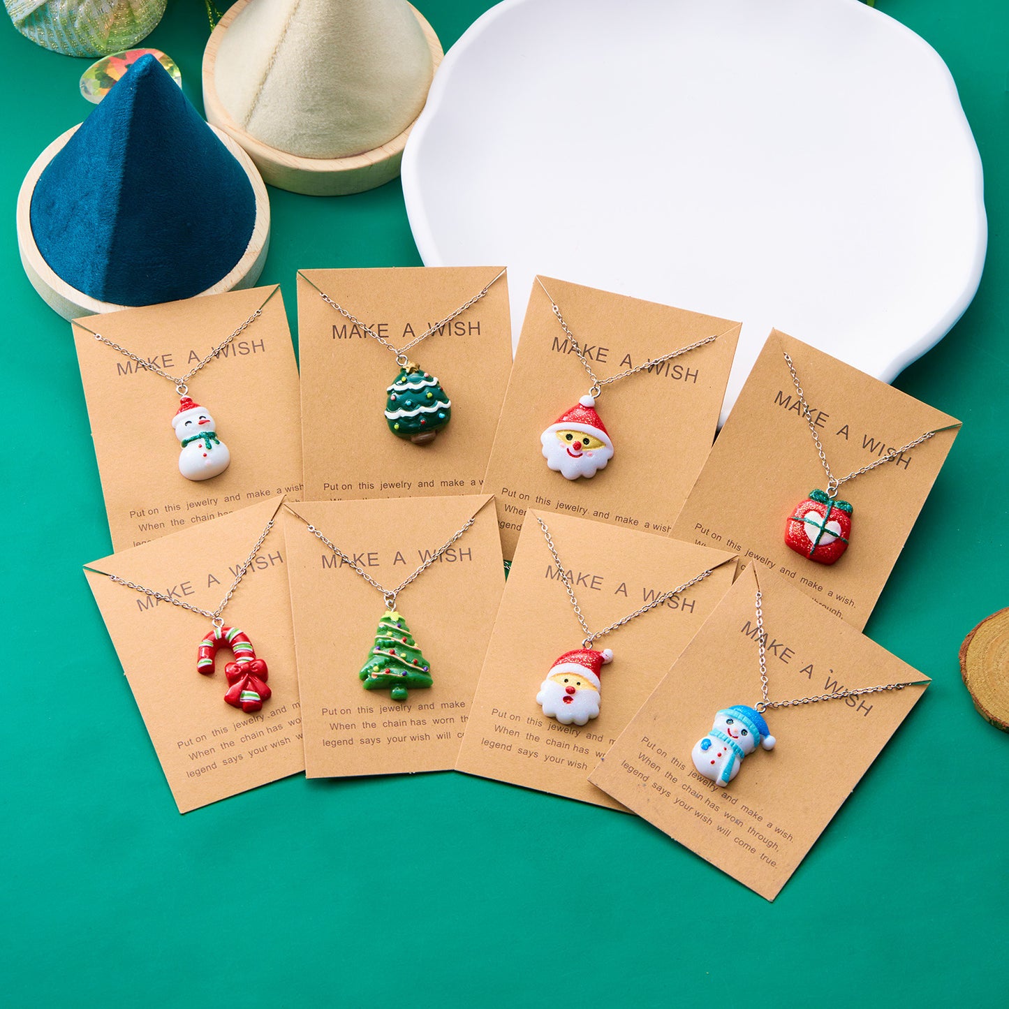 Cute Cartoon Resin Necklace – Snowman & Santa Claus Pendant with O-Shaped Chain for Women