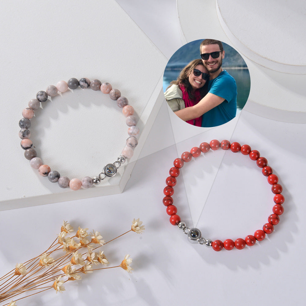 Custom Stone Bracelet with Hidden Photo | Handmade Natural Stone Jewelry Custom Stone Bracelet
