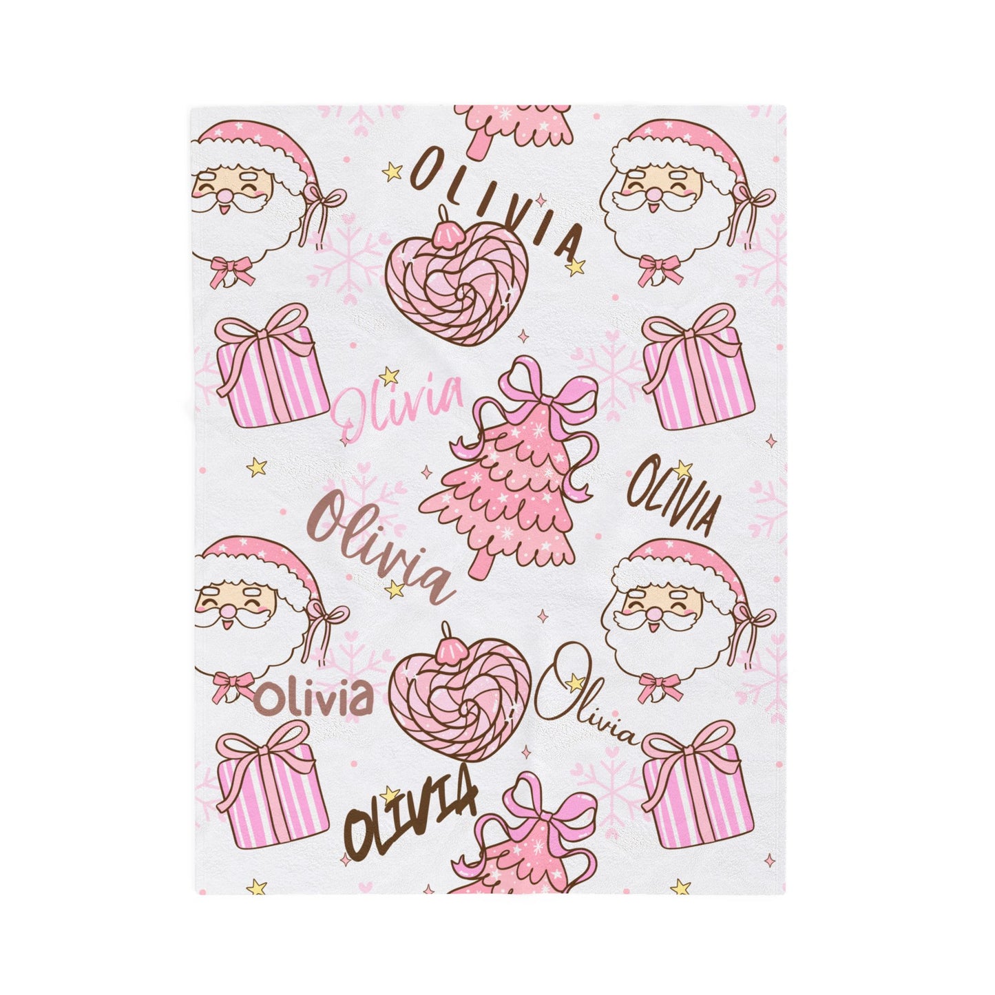 Christmas in Pink Personalized, Santa Trees Gifts, Holiday Gift, Custom Name Throw, Cozy Winter Decor,Velveteen Plush Blanket -