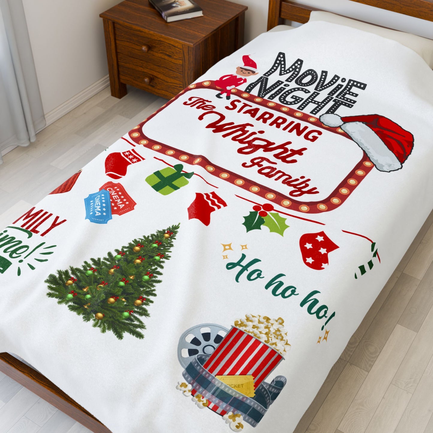 Movie Night Plush Blanket - Snuggle in Style - Holiday Movie Night Throw, Family Christmas Gift, Personalized Cozy Winter Decor, Christmas