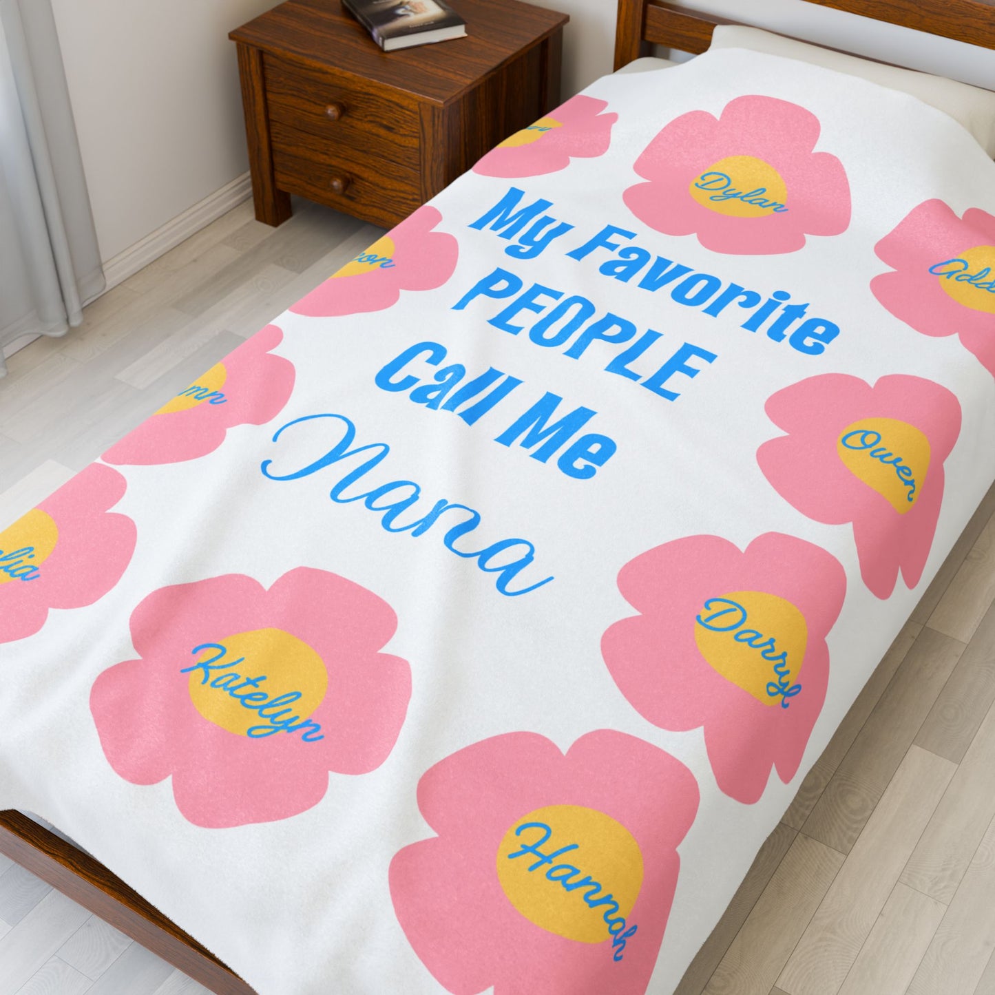 Personalized Grandchildren Velveteen Plush Blanket, Gift for Grandma, Custom Family Names, Cozy Throw Blanket, Mother's Day Present, Warm
