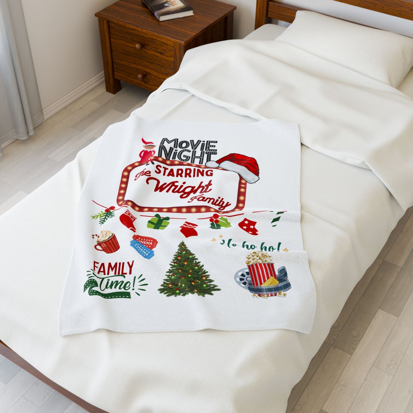 Movie Night Plush Blanket - Snuggle in Style - Holiday Movie Night Throw, Family Christmas Gift, Personalized Cozy Winter Decor, Christmas