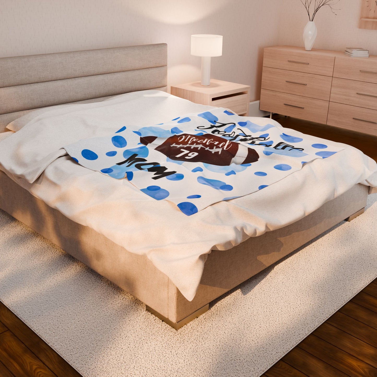 Plush Blanket, Trendy Football Mom Personalized Sports Team Fan Gift, Cozy Throw, Custom Name Soft Fleece Bedding, Stadium Mom Present,