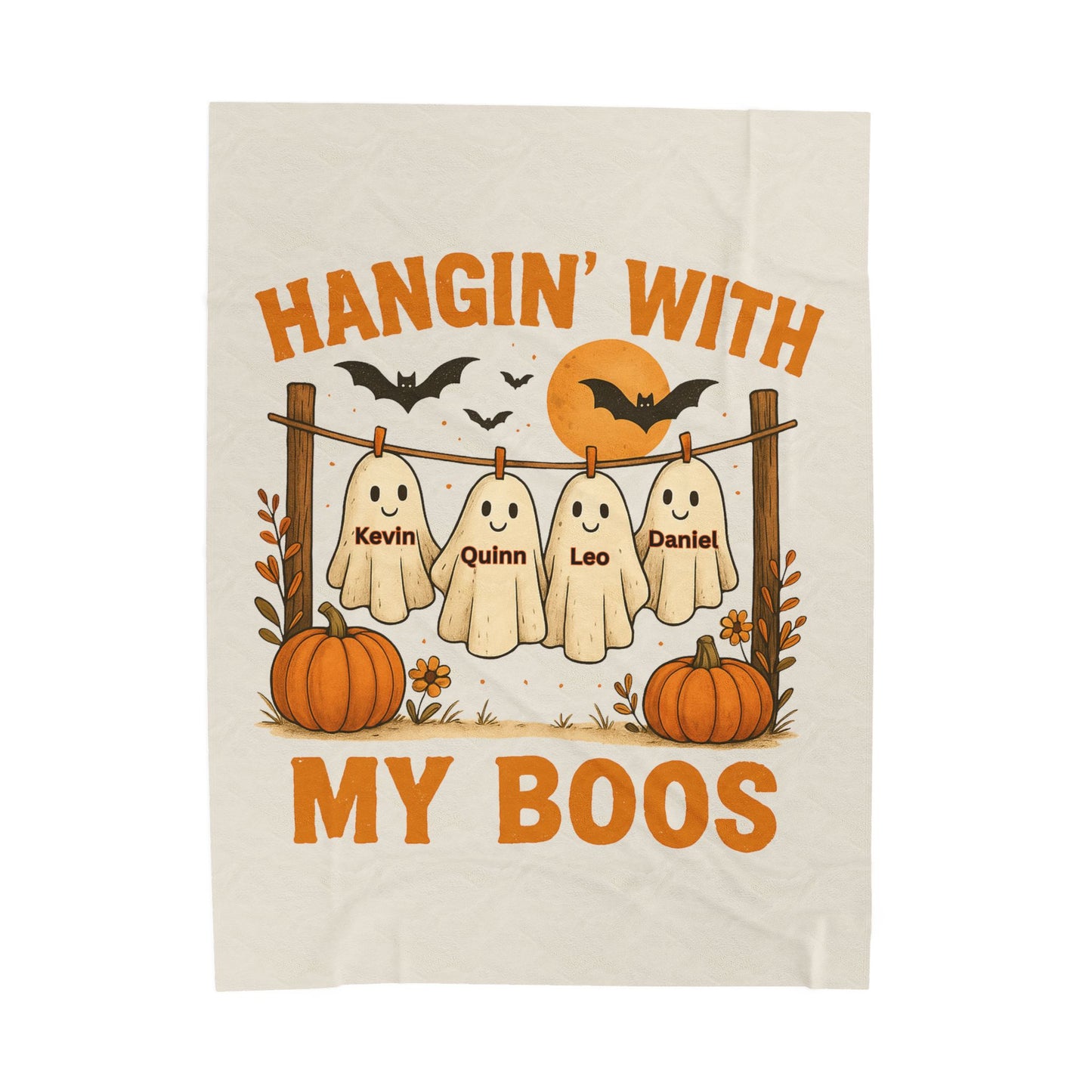 Halloween Plush Blanket, Halloween Ghosts Personalized Kids Blanket, Hanging with my Boos, Custom Children's Names Blanket, Ghost Family