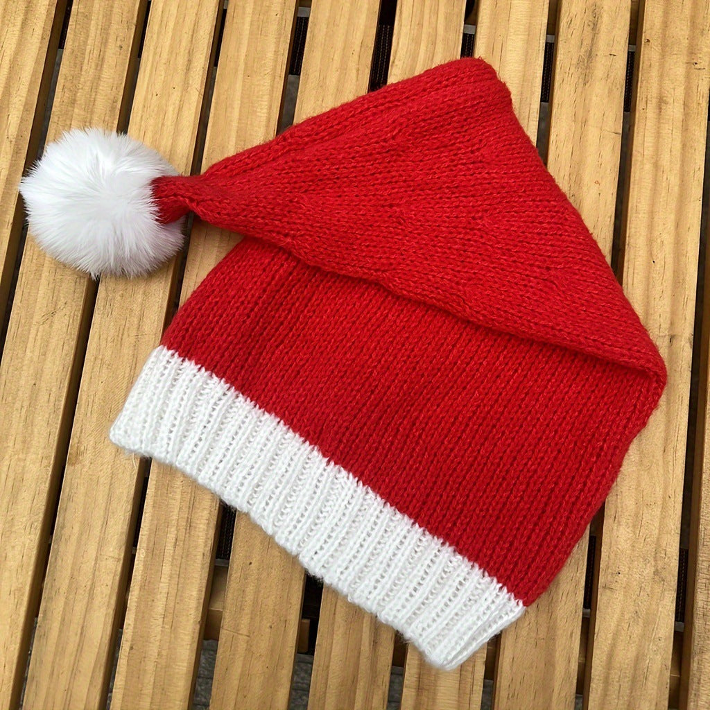 Festive Knitted Christmas Hat with Fluffy Fur Ball – The Ultimate Holiday Party & Winter Warmth Accessory!