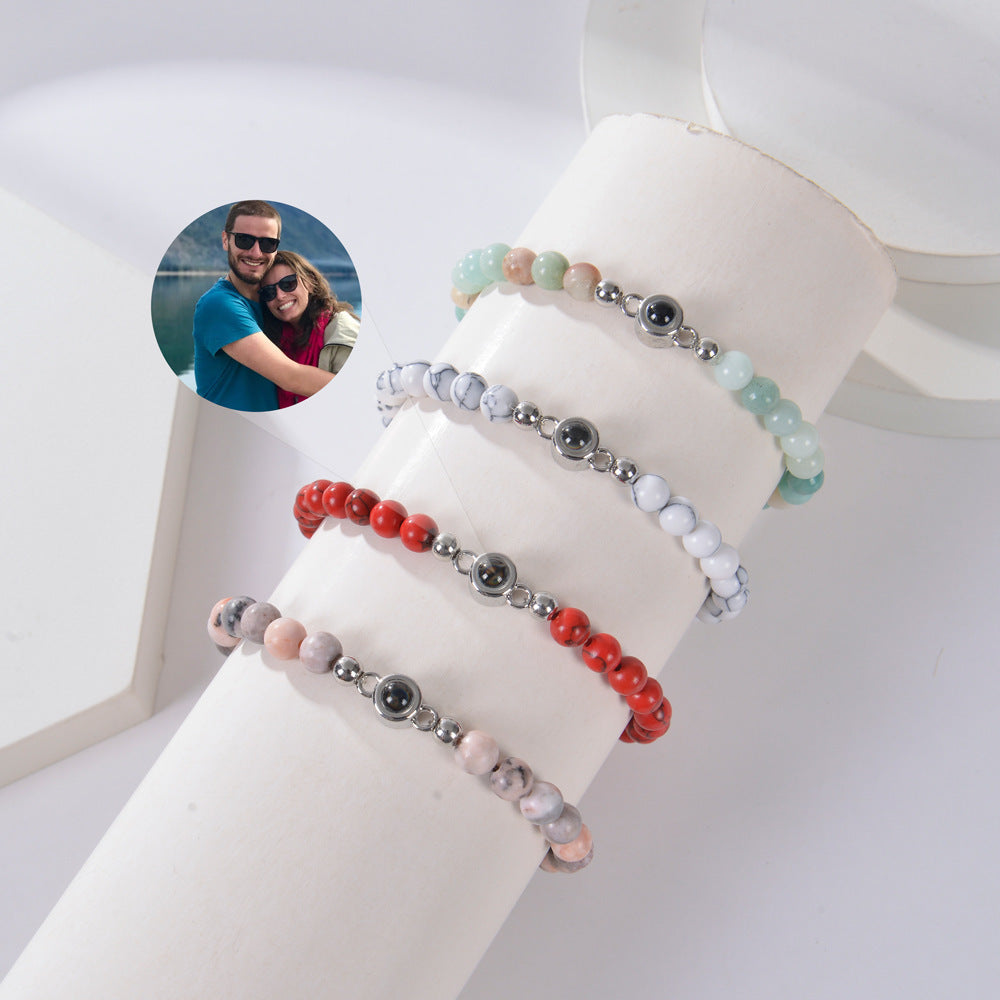 Custom Stone Bracelet with Hidden Photo | Handmade Natural Stone Jewelry Custom Stone Bracelet