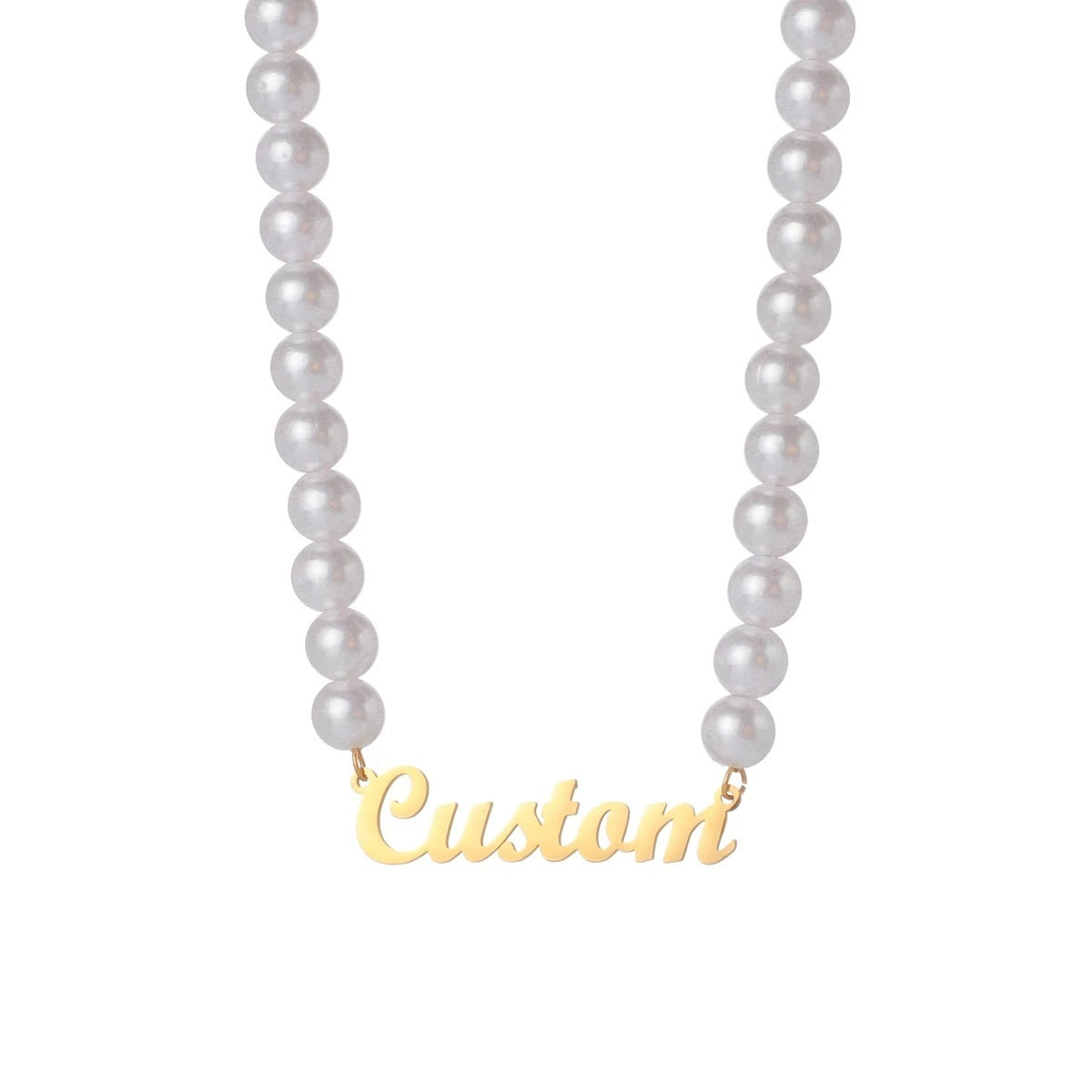 Custom Pearl Necklace with Gold Script Name | Personalized Jewelry Stainless Steel - Personalized Jewelry